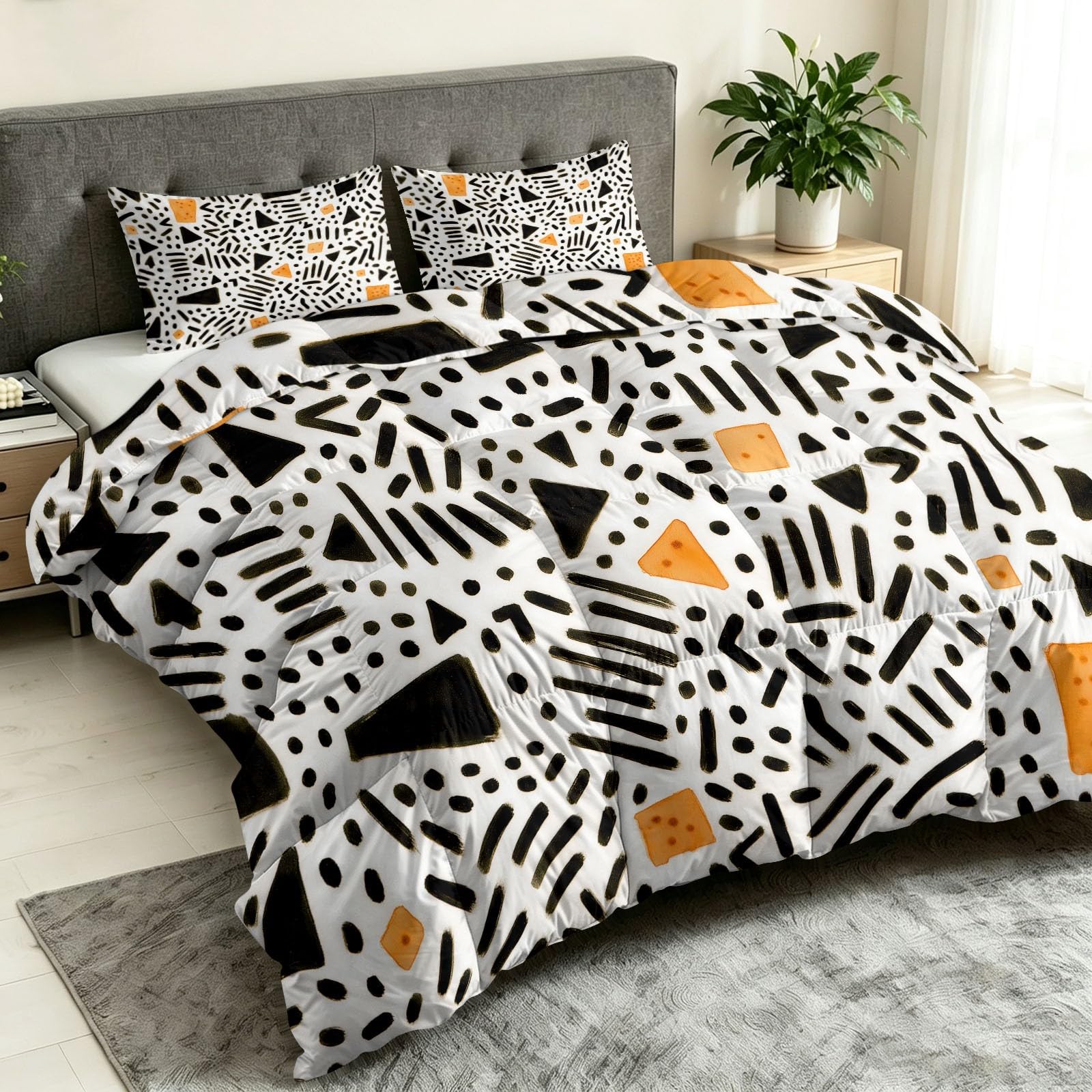 Générique Trapunta senza copripiumino Childlike Graffiti 200 x 200 cm Abstract Geometric Trapuntato Trapuntato Estivo con 2 Federe Cuscino Bianco Set da Letto Matrimoniale Reversibile Morbido Lavabile
