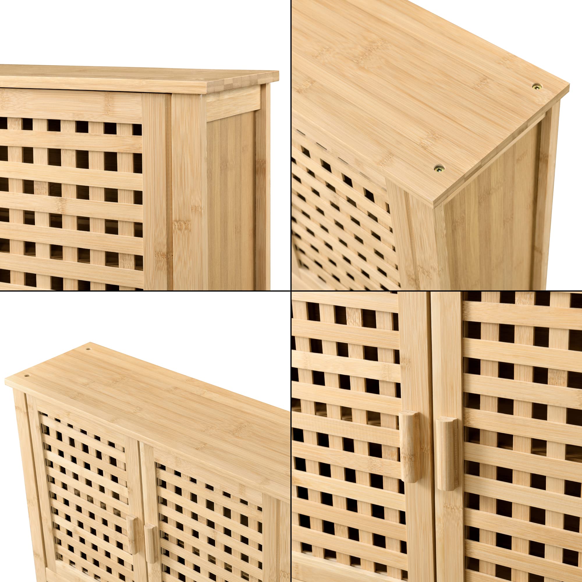 [en.casa] Bambusowa szafka łazienkowa o długości boru, szafka wisząca z uchwytem na ręczniki, 3 półki, 2 drzwi stojące, 66 x 62 x 20 cm