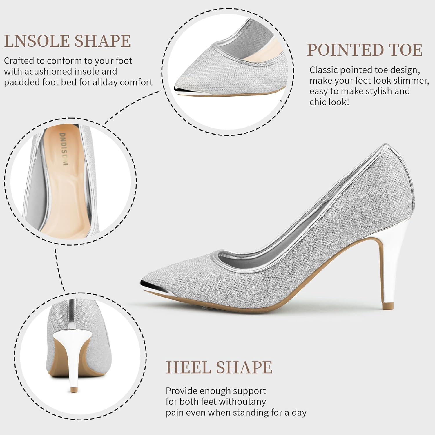 Womens 3 Inch Kitten Heel Pumps Shoes Pointed Toe Wedding Office Prom Glitter Low Heel Dress Work Party Comfortable