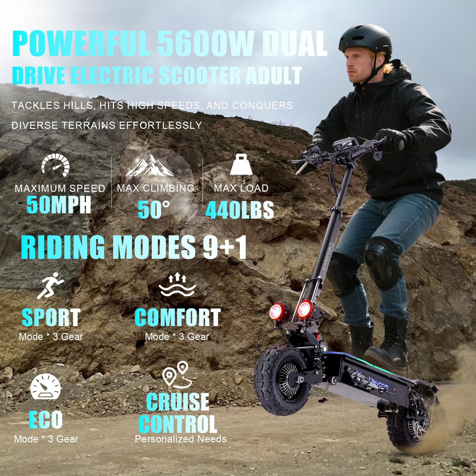 Electric Scooter for Adults Up to 45±5MPH,60V27AH Lithium Battery Foldable Kick Scooter Up to 52 Miles Travel Range,5600W 11