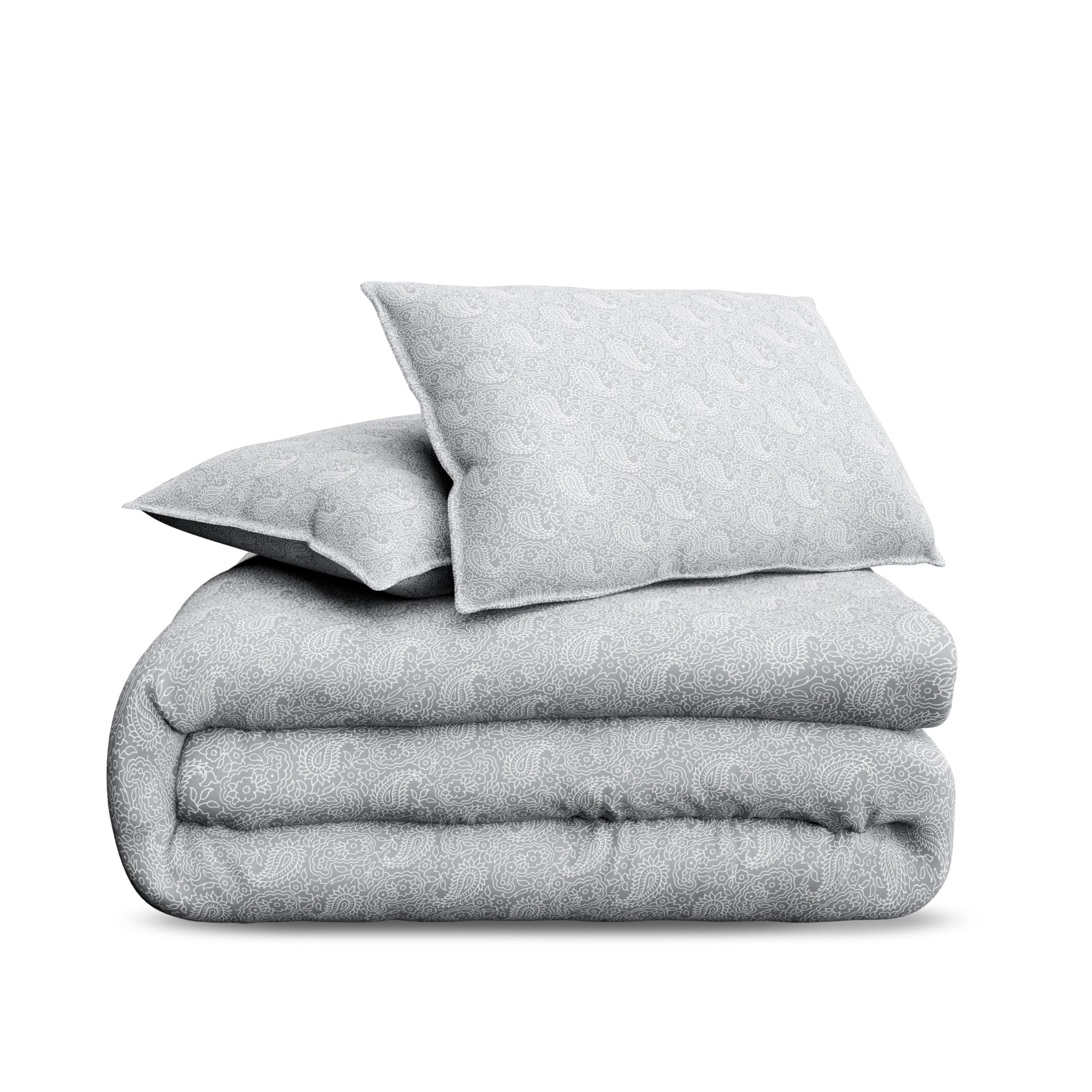 Color Sense 100% Cotton Super King Comforter Set 240 x 260 with 2 Pillow Cases 50 x 75 CM, Cool & Crisp, Soft & Cozy, 3 Piece Comforter Bedding Set (Super King, Verbana Grey)