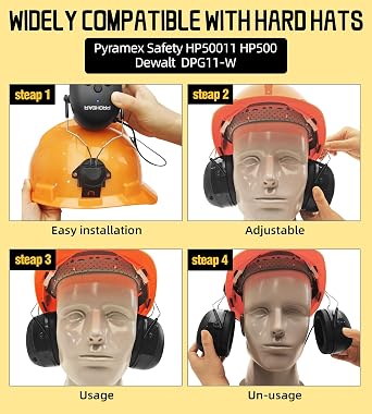 PROHEAR 037BR04 Bluetooth Hearing Protection Headphones - Noise Cancelling for 3M H-700/DEWALT Hard Hats, 40H Playtime (Yellow) - Construction Safety Gear & Lawn Mowing Ear Protection
