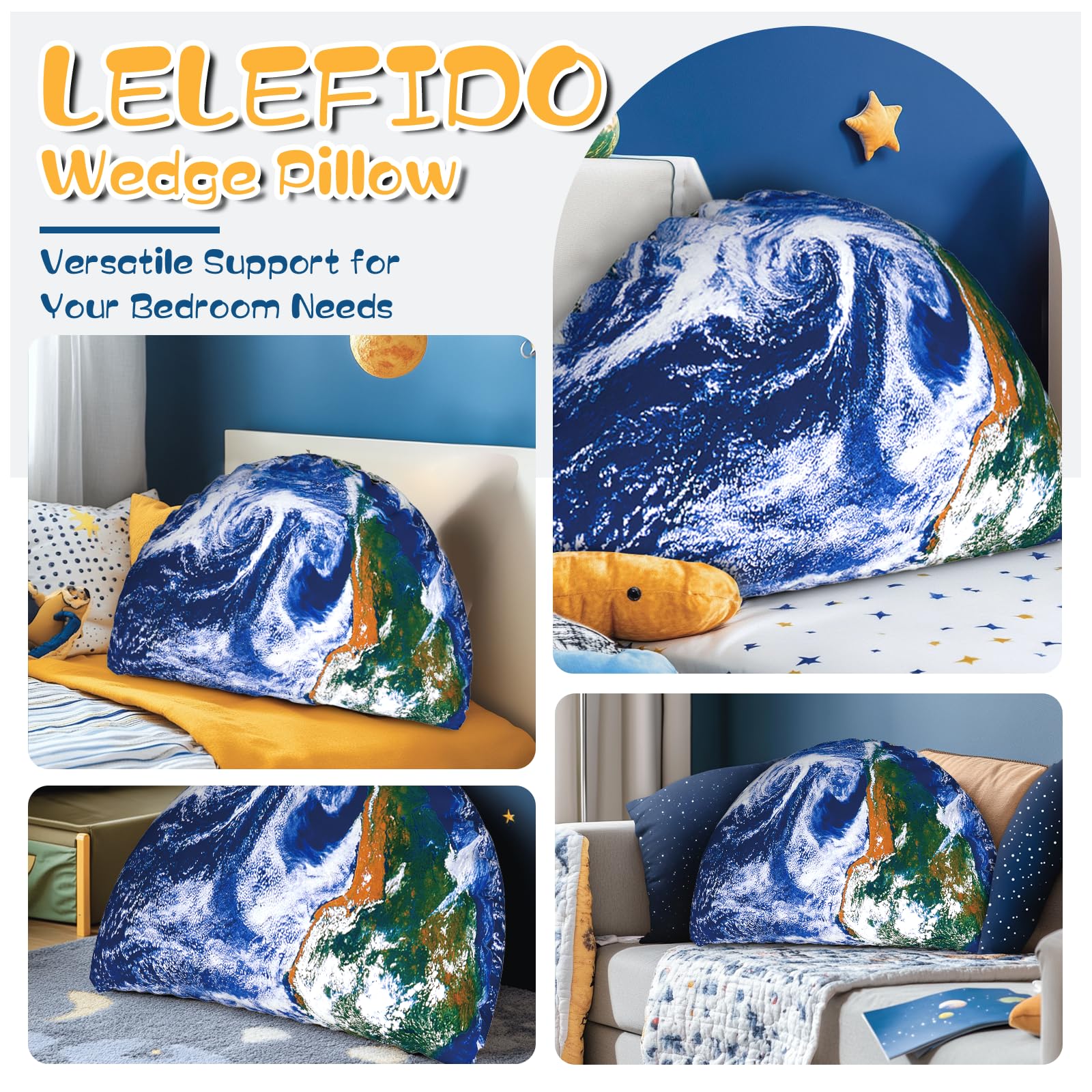 Kopfteilkissen für Kinder, waschbares Fell-Lese- und Bettruhekissen, Rückenstützkissen zum Sitzen im Bett, Bettwäsche-Geschenk für Teenager, Jungen und Mädchen (Jupiter) (Erde)