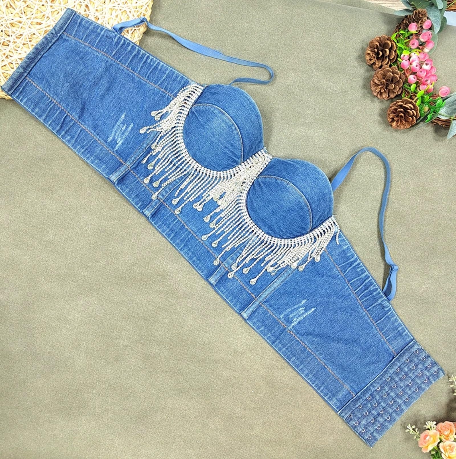 Corsetti Sexy da Donna con Perline, Strass Luccicanti e Nappine, Canotta per Rave Party e Abbigliamento da Discoteca