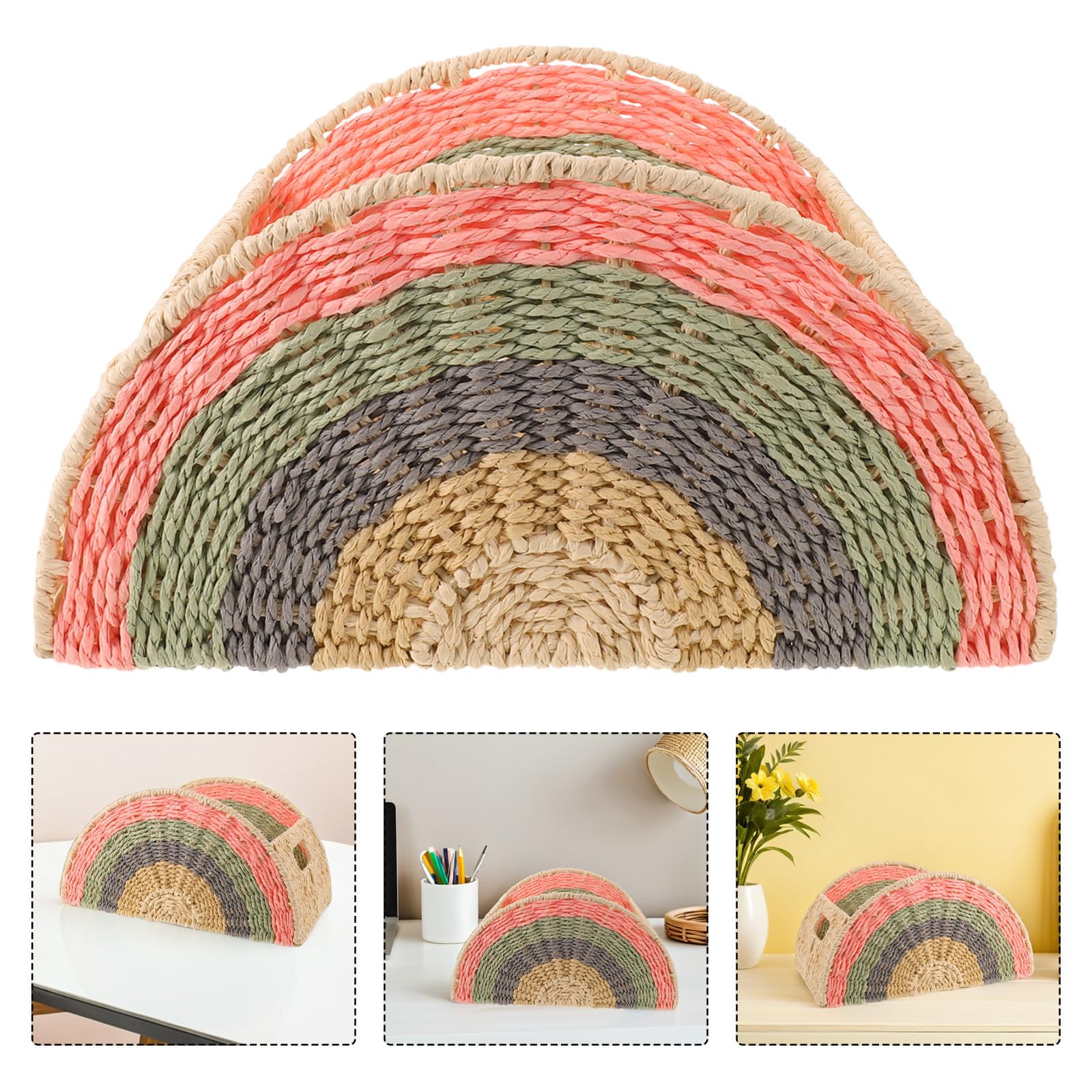 SHINEOFI Cesto Portaoggetti Decorativo a Forma di Arcobaleno in Corda di Carta e Metallo, Facile da Pulire Ampio Spazio per Ufficio e Soggiorno