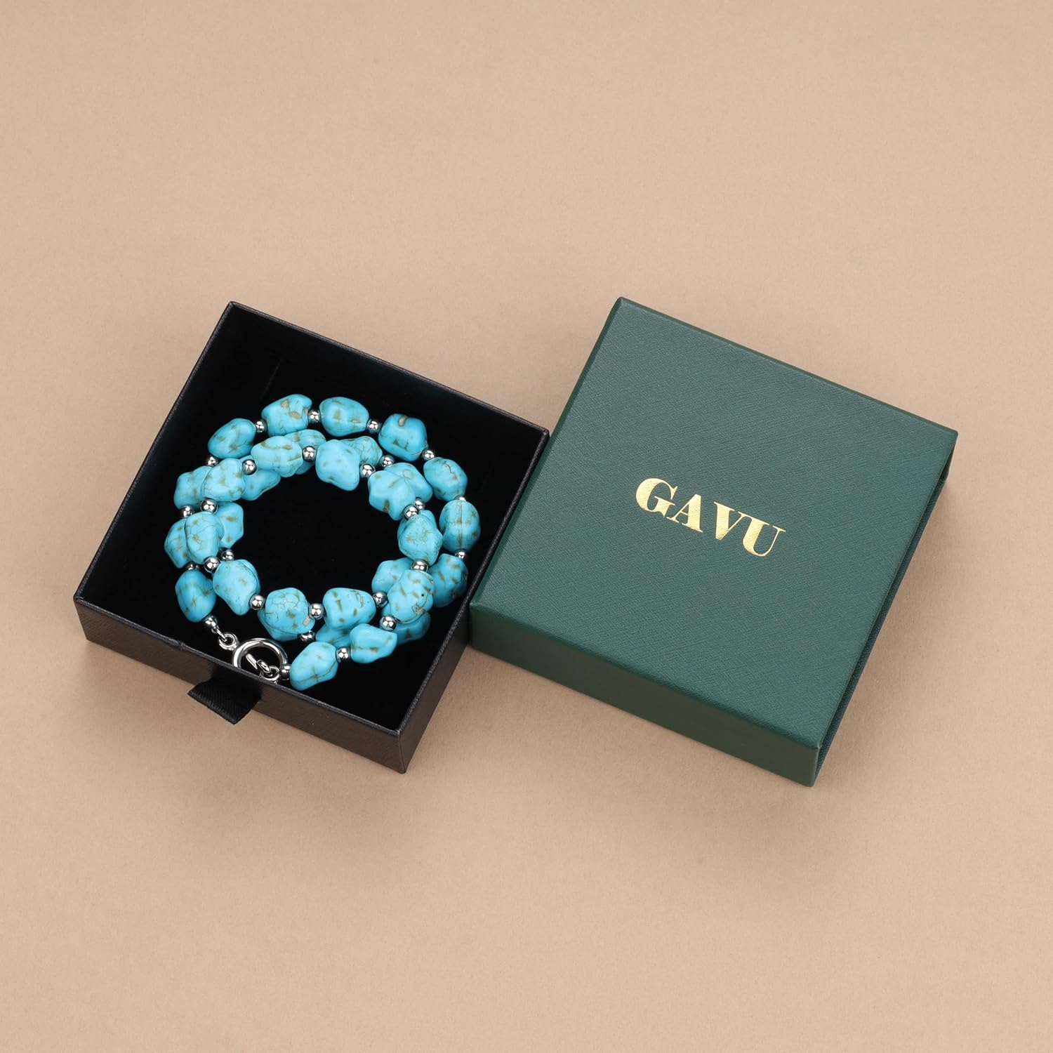 GAVU Turquoise Beaded Necklace Chunky Necklace for Women Crystal Choker Turquoise Jewelry for Women
