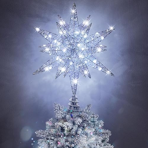 Miniatura 20 de Luxspire Decoración para árbol de Navidad, estrella iluminada 3D con enchufe USB y control remoto, luces de estrella para árbol de Navidad de 9.6
