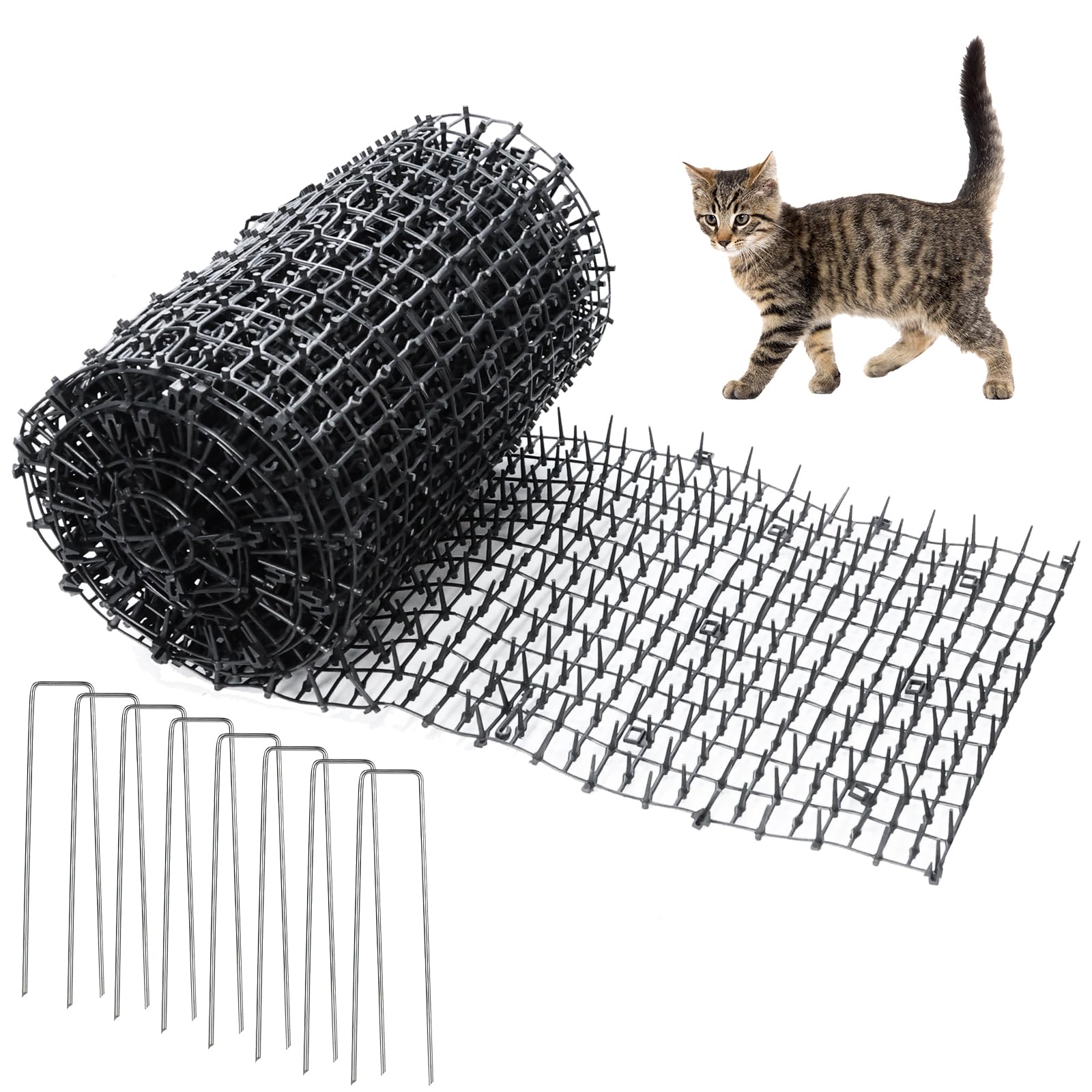 SDLDEER Anti Cat Spike Mat 400cm x 30cm Plastic Repellent Spike Mat with 8 Metal Pegs, Multi Purpose Pet Anti Climb Spikes for Indoor Sofa and Balcony, Garden, Outdoor Garden Spikes for Fence
