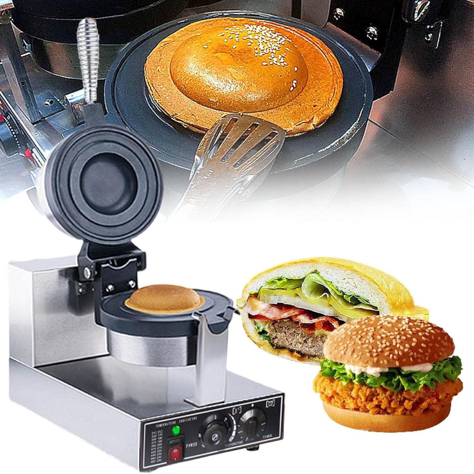 YXYLJOZ Electric Burger Maker Machine Nonstick Hamburger Press Baking Machine 1200W Commercial Waffle Maker Burger Waffle Maker Pancake Maker Machine for Household & Commercial Use