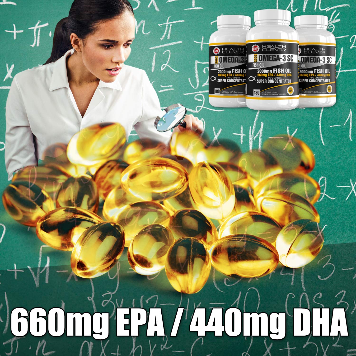 HC Omega 3 Fish Oil 2000mg Supplement 180 Triple Strength Soft Gels with 660mg EPA & 440mg DHA HC Omega 3 Fish Oil 2000mg Supplement 180 Triple Strength Soft Gels with 660mg EPA & 440mg DHA