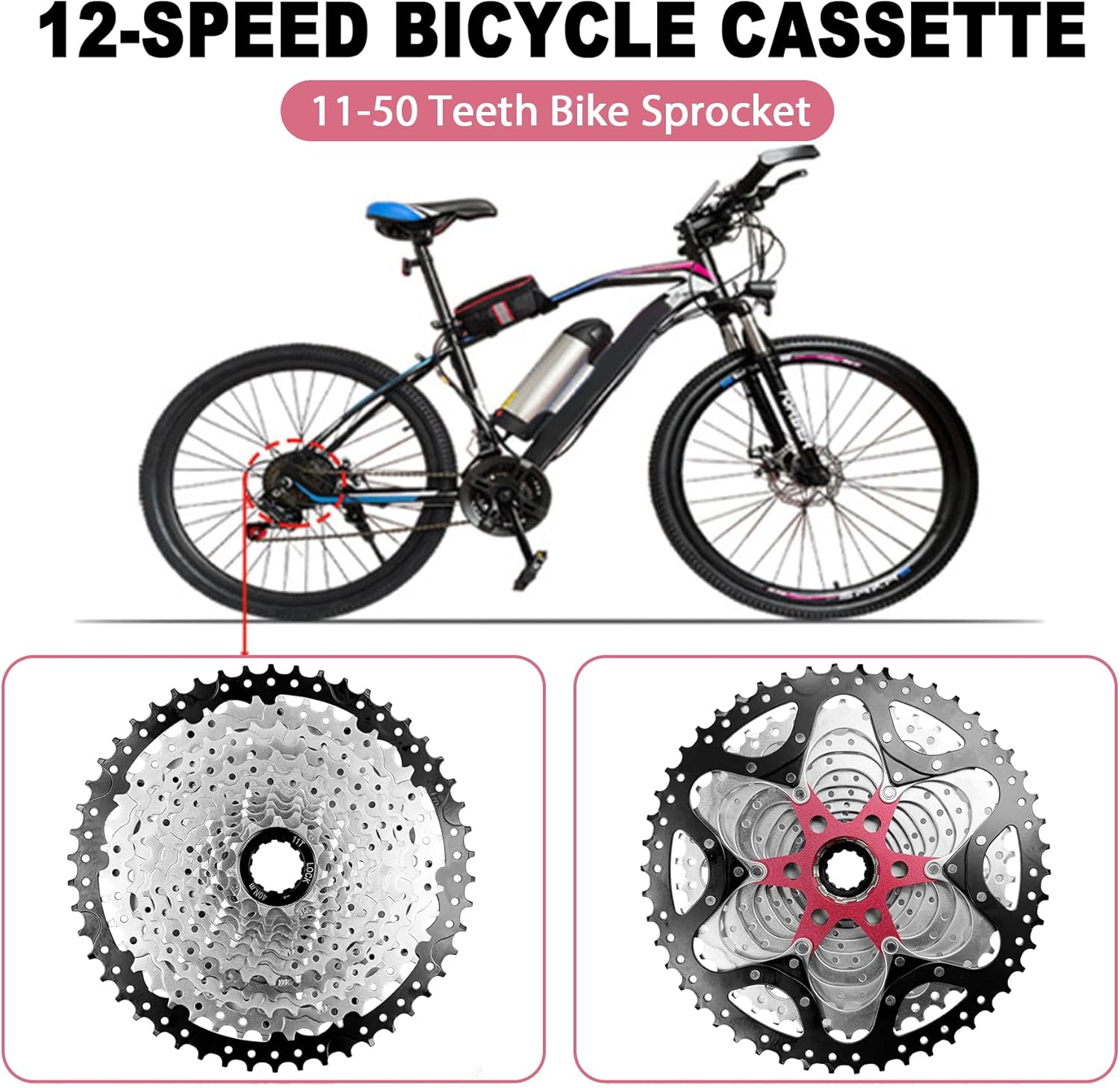 7/8/9/11/12 Speed Cassette, Bike Cassette with Aluminium Support Fit Mountain Road Bike