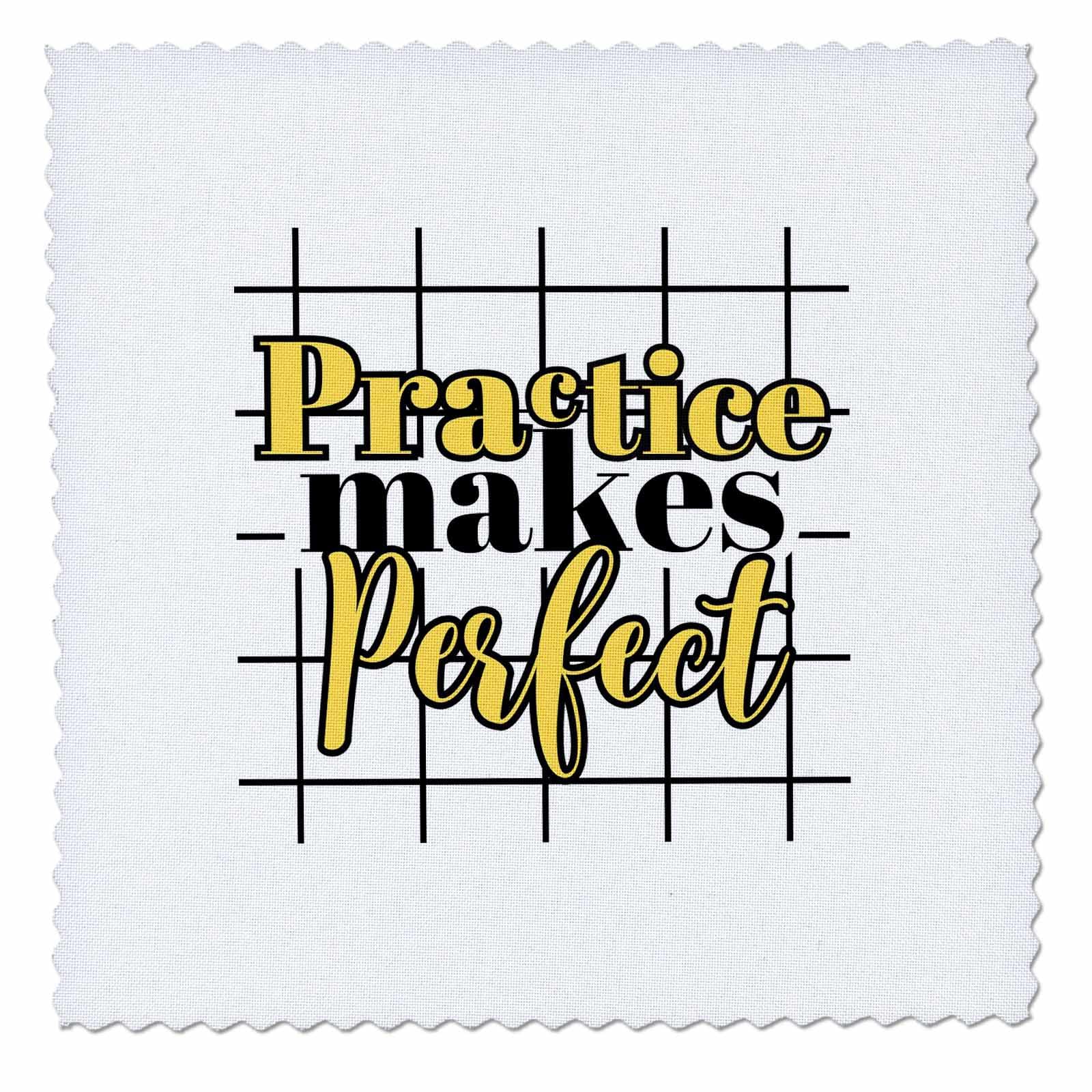 3dRose 3DRose Lourdes - Quote - Image of Quote Practice Makes Perfect - Quilt Squares (qs-388453-3)