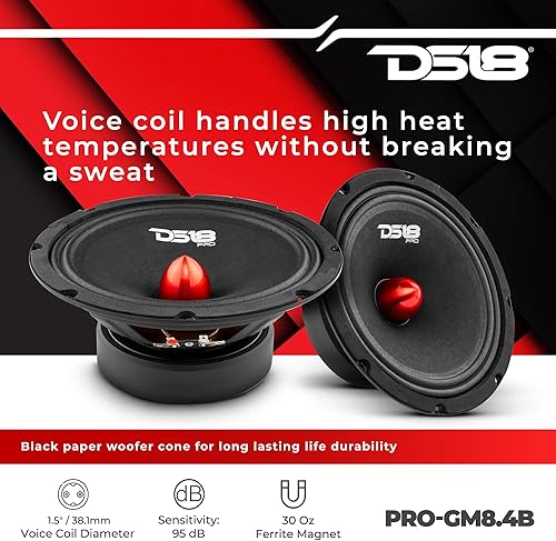 Miniatura 17 de DS18 PRO-GM8.4 - Altavoz de 8 pulgadas, rango medio, cesta de acero negro, 580 W máximo, 190 W RMS, 4 ohmios, altavoces de puerta de audio de alta