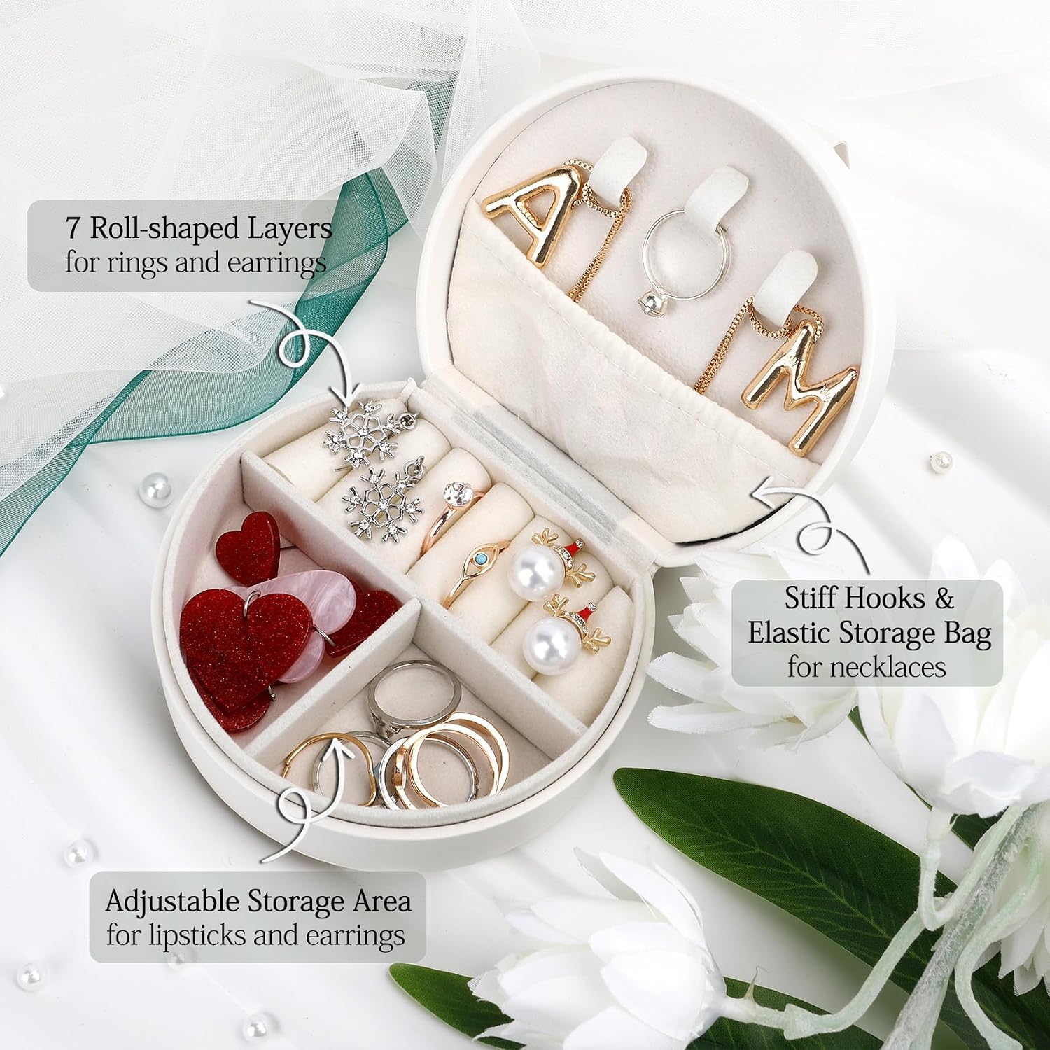 Mini Travel Jewelry Box with Initial E Unique Birthday Gifts Mothers Day Small Jewelry Travel Case for Women Girls Teens White E Letter Cute Organizer Storage Holder Boxes for Rings Earrings Necklaces image 2