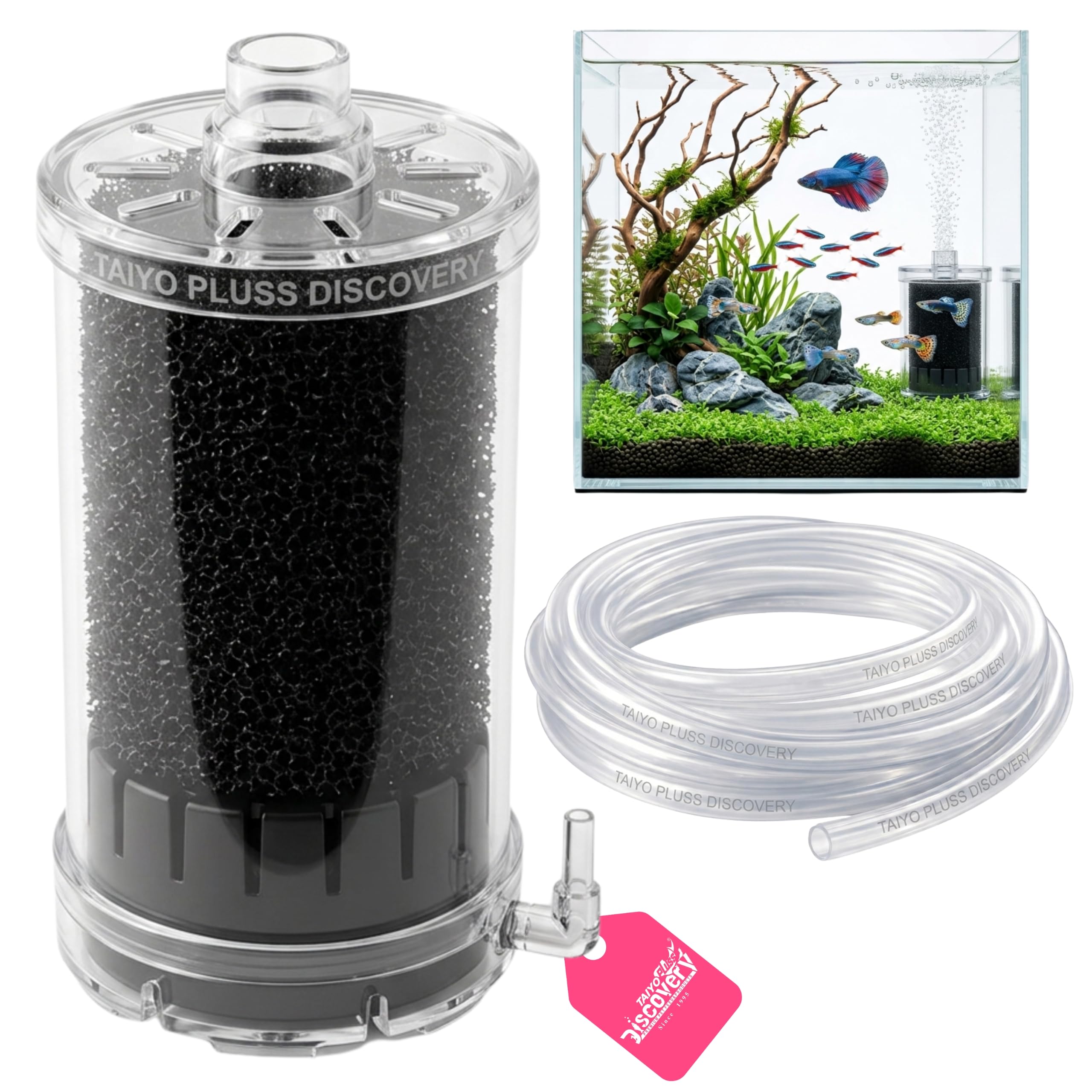 Taiyo Pluss Discovery Aquarium Sponge Filter + Free Silicone Tube (1 metre) | Built-in Air Stone & Air Powered for Fine Bubble Oxygenation |For Freshwater Fish Tanks, Betta, Nano & Community Aquariums-picture-35