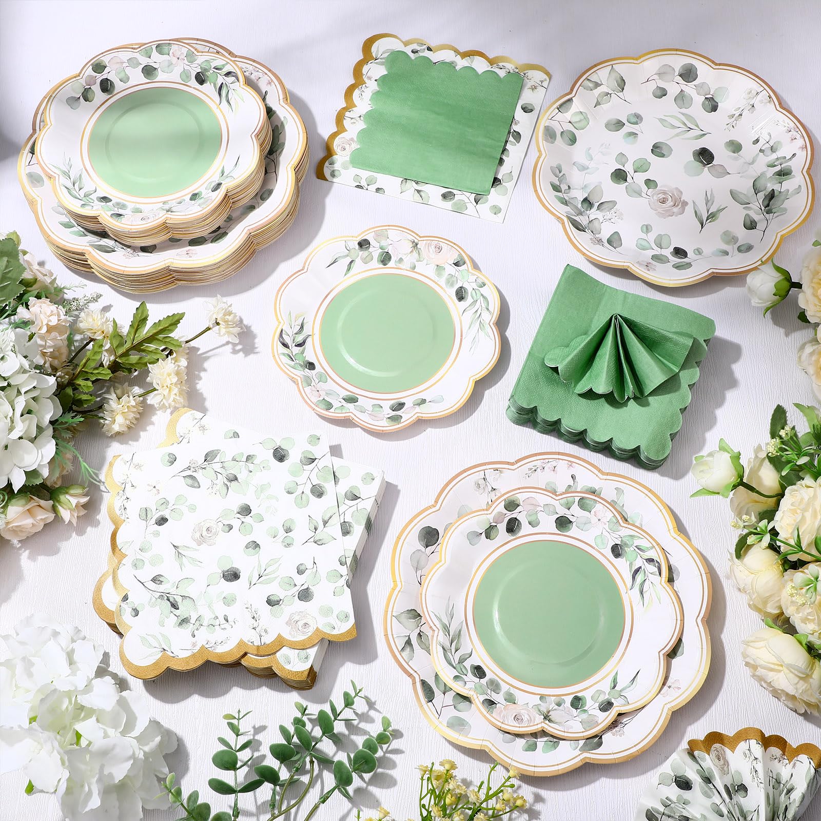 Funnymoom 200 platos y servilletas para decoración de fiesta, color verde