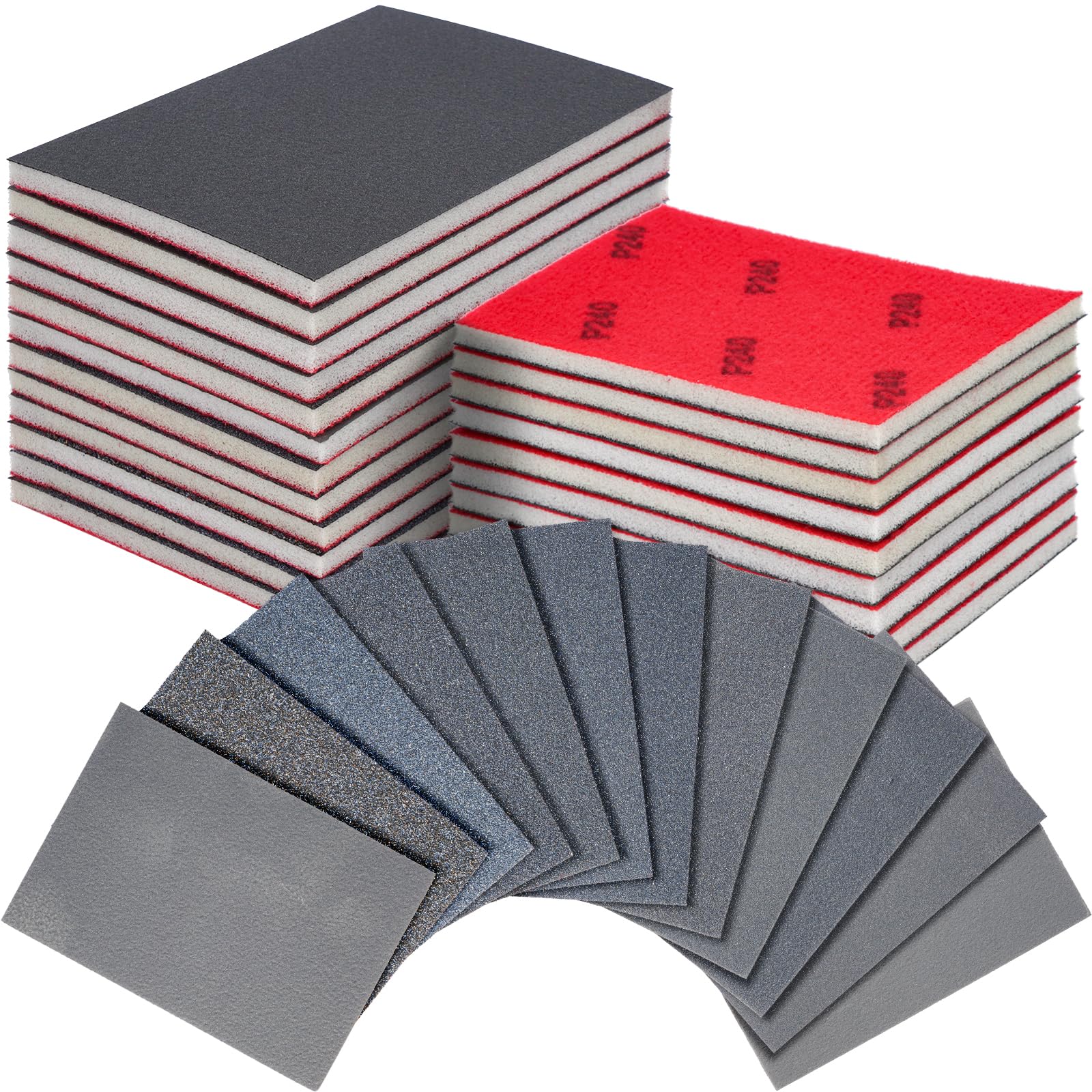 24 Pezzi Spugna Abrasive, 80-3000 Grana Carta Abrasivi Lavabili e Riutilizzabili, Carta Vetrata per Legno, Muro, Metallo, Carrozzeria, Plastica