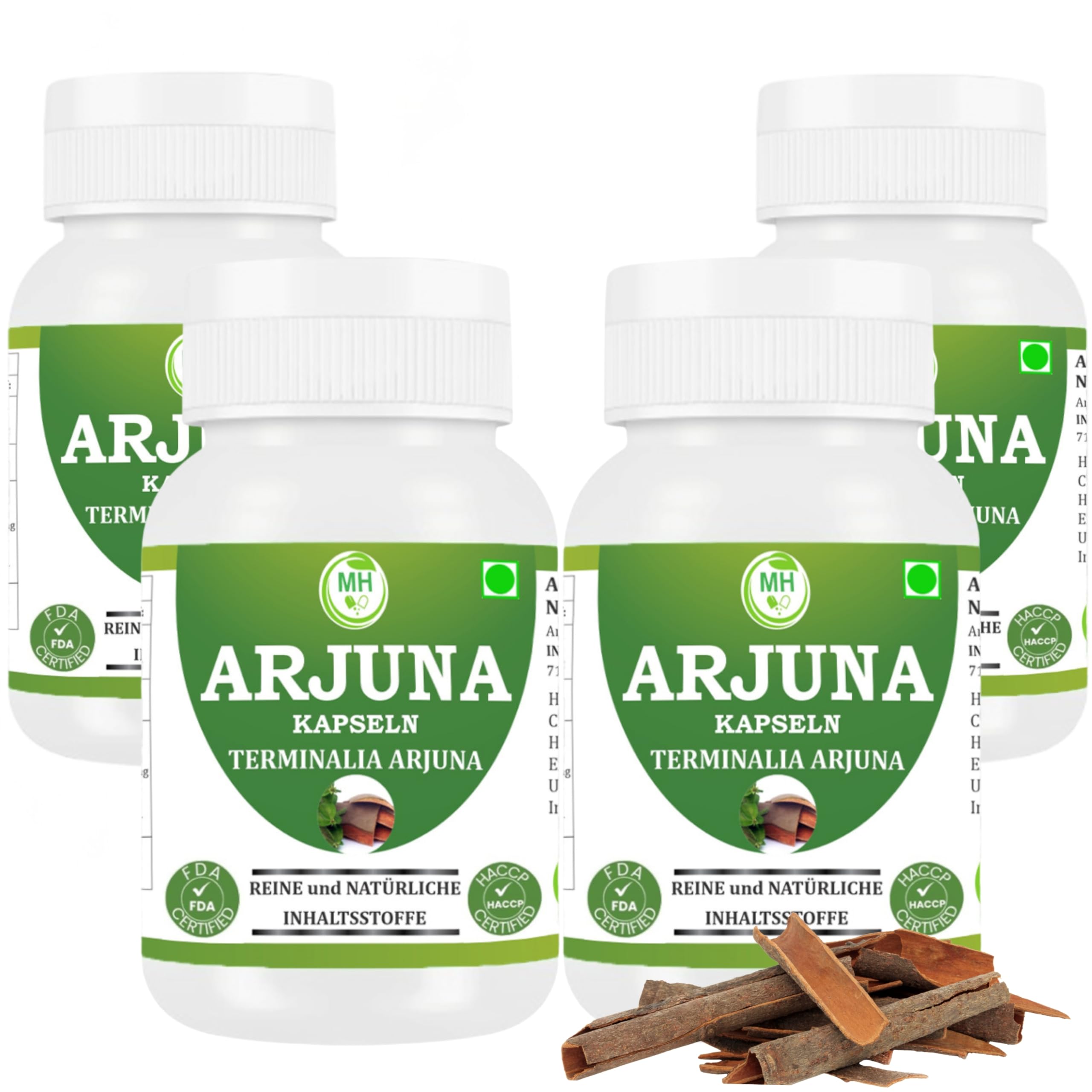 Arjuna Kapseln 500 mg | 4er Pack (240 pflanzliche Kapseln) | Terminalia Arjuna Extrakt | Herzgesundheit & Kreislauf | Natürliche Ayurveda Ergänzung