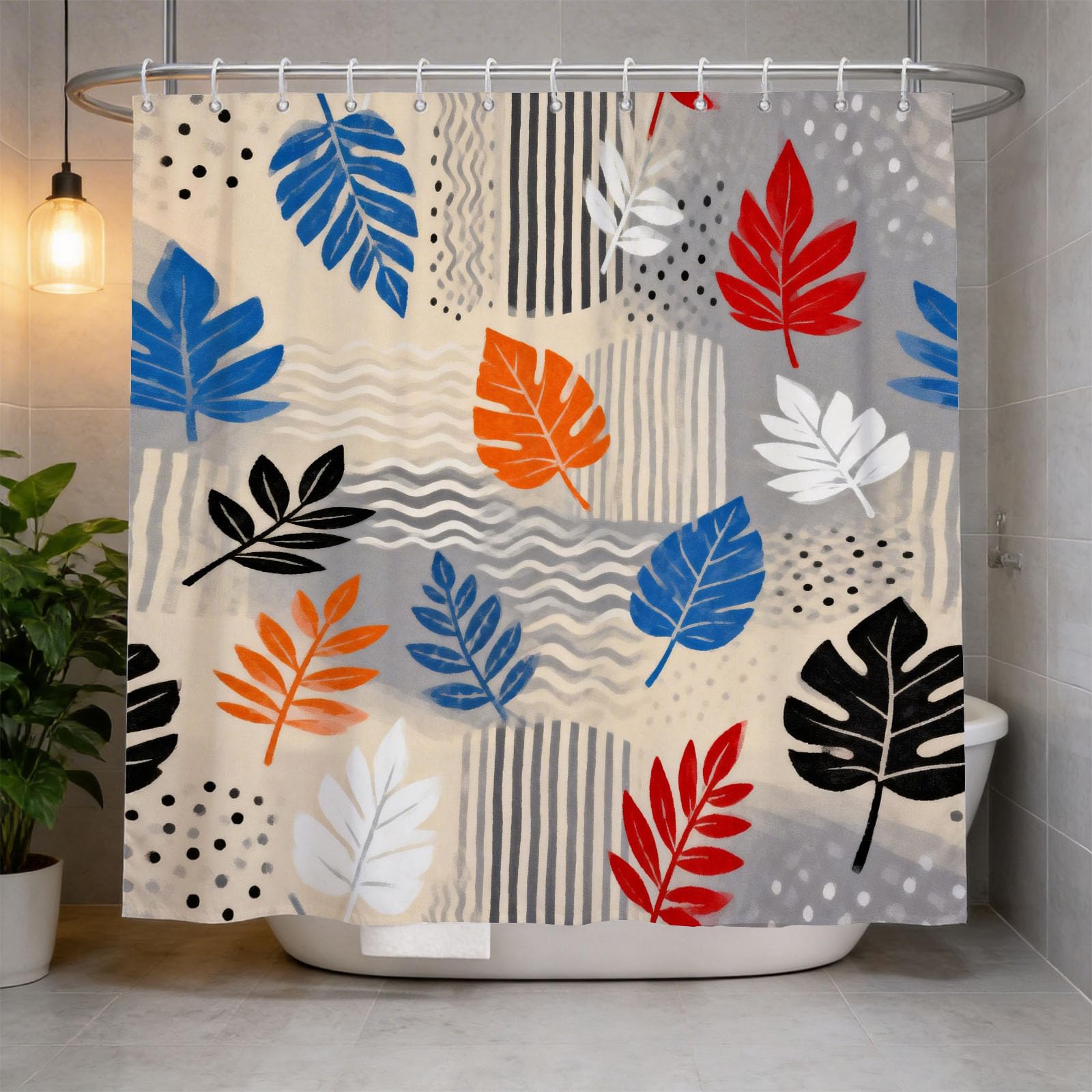 Hongduo 3D Geometric Leaf Shower Curtain for Stalls Bathtubs Nordic Style Bathroom Decor Shower Curtain Set Polyester Fabric Waterproof 120x180cm/48X71 Inch with Hooks
