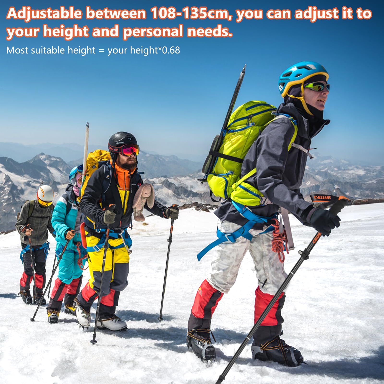 2Pcs Bastoni Trekking Pieghevoli, Bastoncini Trekking in 7075 Alluminio, Bastoncini da Trekking, Bastoni da Trekking Nordic, Bastone da Trekking, 108-135 cm Regolabile, per Escursionismo