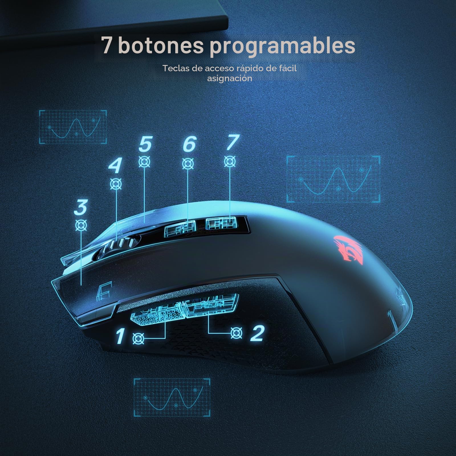 Redragon Ratón inalámbrico para juegos M693 LIT, 8000 DPI con conexión de 3 modos, BT y 2.4G inalámbrico, 7 botones macro, capacidad de alimentación fiable para PC/Mac/Laptop