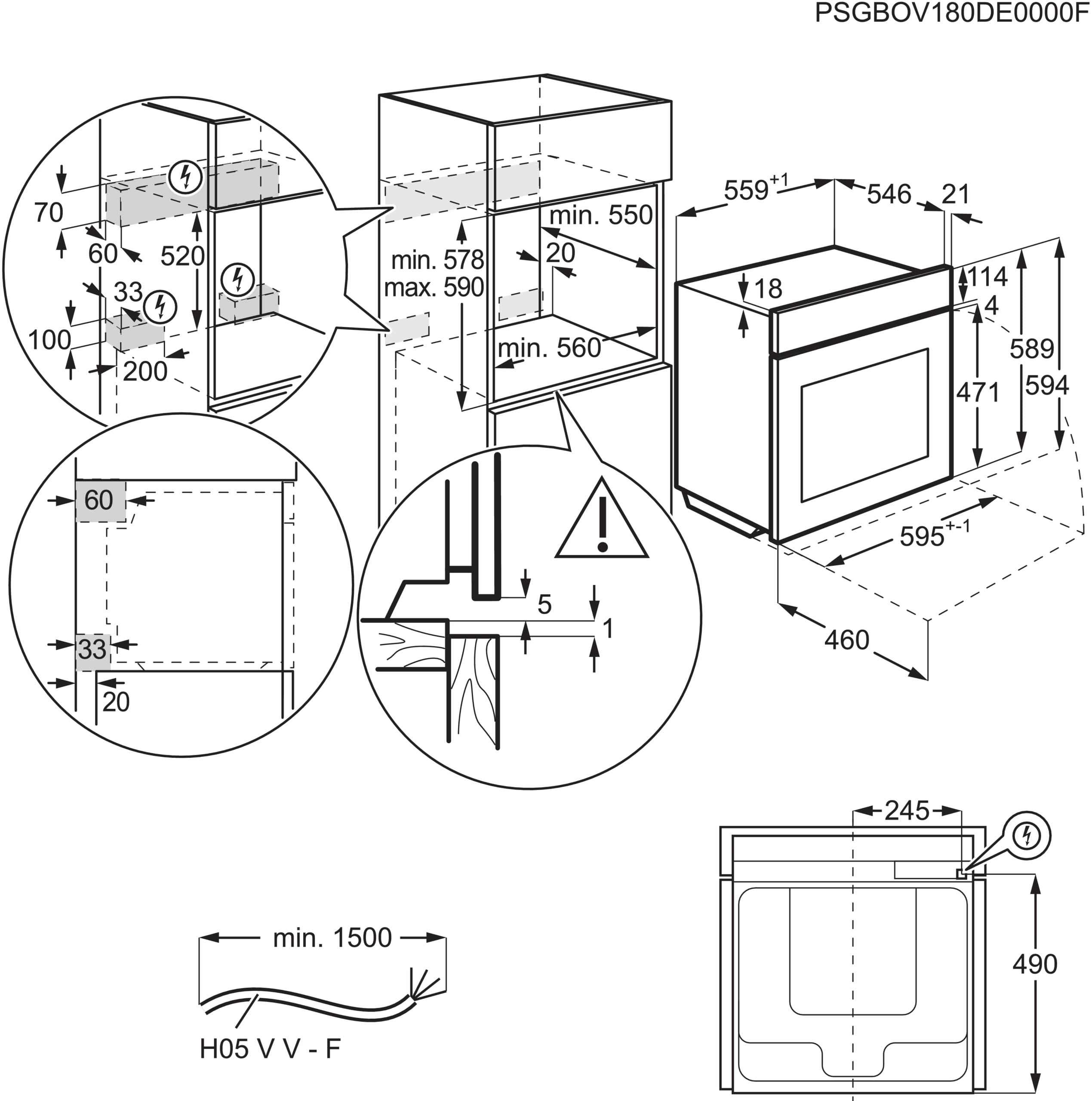 AEG Einbaubackofen BES331110B / Serie 6000 / SurroundCook – Heißluft mit Ringheizkörper/Reinigungshilfe mit Wasserdampf/Versenkknebel/Grillfunktion/Display mit Uhr/Autark/A/Schwarz