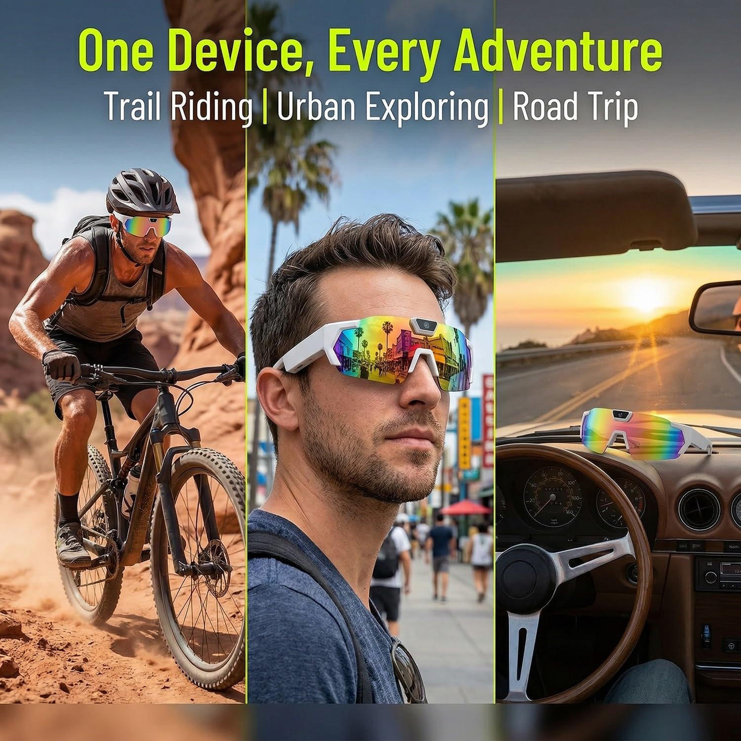 Occhiali da sole con action camera 4K – Occhiali da sole con registrazione video POV a mani libere, polarizzati, occhiali sportivi intelligenti per escursionismo, ciclismo, baseball, batteria da 2 ore