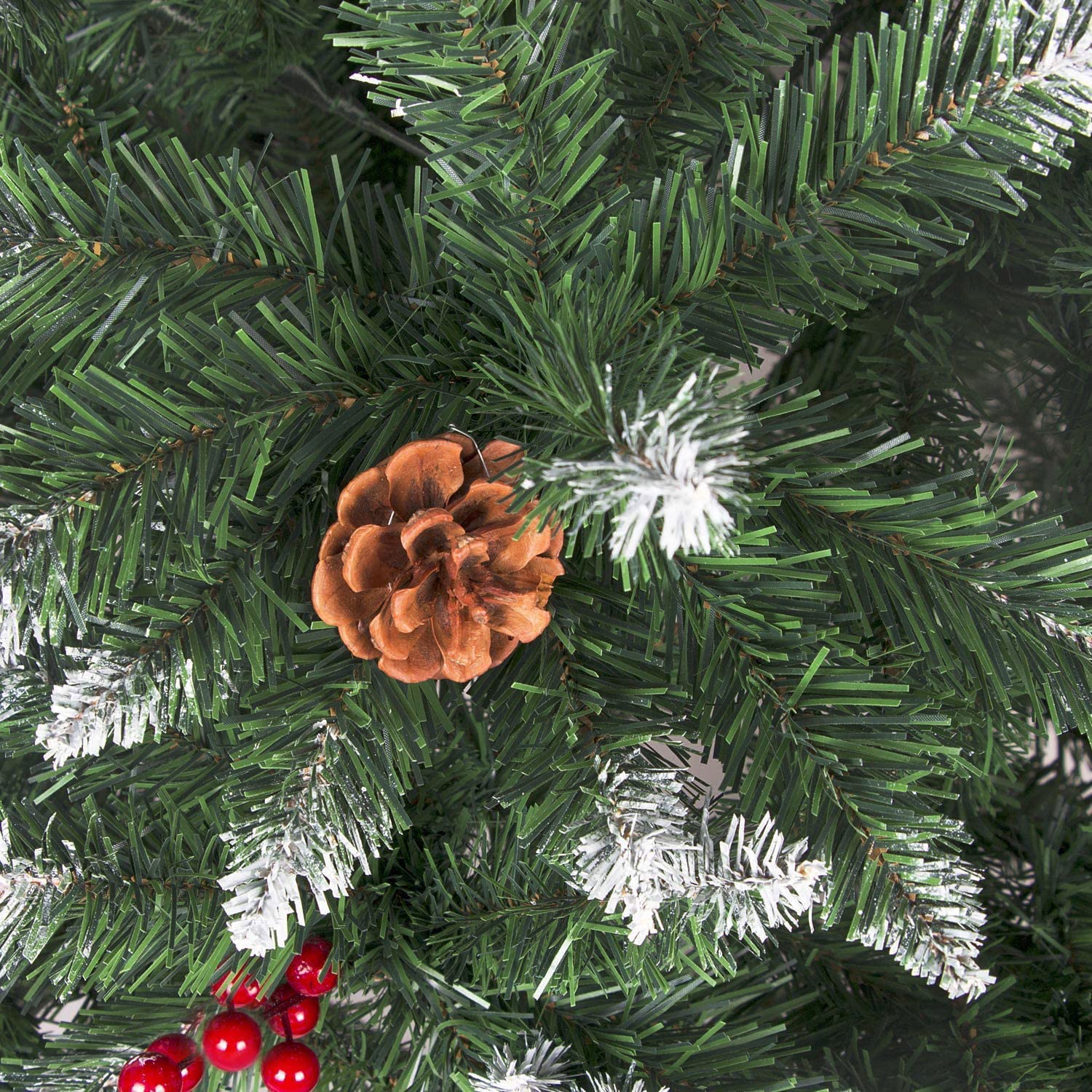 Árbol de Navidad Nevado con Acebo y Piñas 120CM - 150CM - 180CM - 210CM Árbol de Navidad predecoradas para el hogar, Dormitorio, Comedor (180CM)