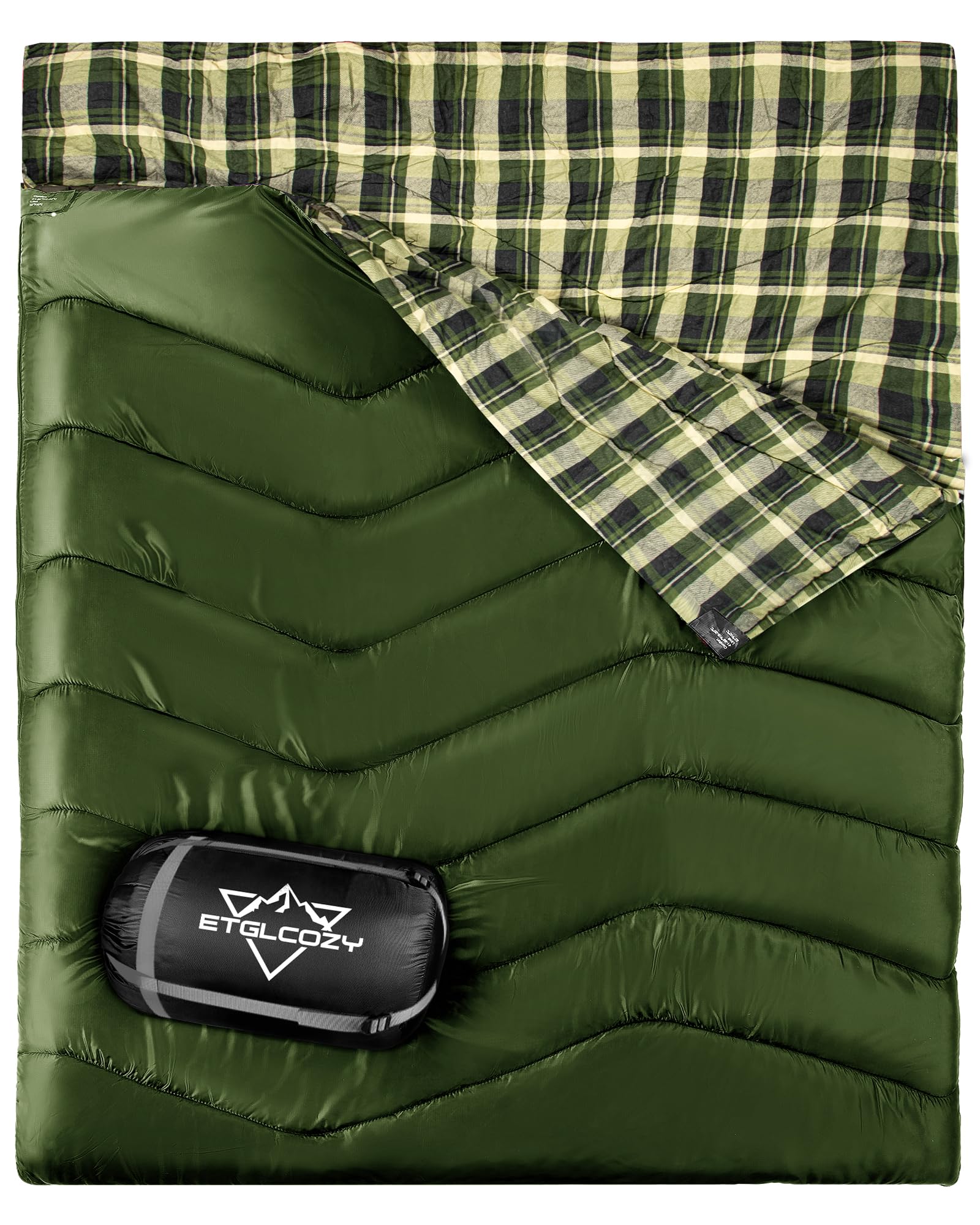 ETGLCOZY Double Sleeping Bag for Adults Camping, XL Queen Size 2 Person Sleeping Bags for All Season Hiking Backpacking RV Travel, Lightweight Waterproof for Cold Weather & Warm