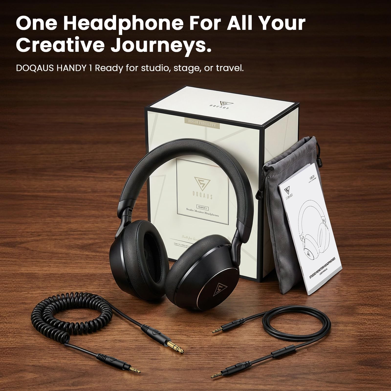 DOQAUS Casque DJ professionnel filaire pour enregistrement de musique et mixage de musique 50 mm Casque stéréo avec double prise jack pour guitare électrique, clavier, piano et ordinateur portable