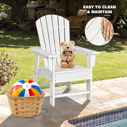 Miniatura 4 de Giantex Adirondack - Silla de patio de polietileno de alta densidad para niños, silla de césped con respaldo ergonómico para terraza, porche, patio