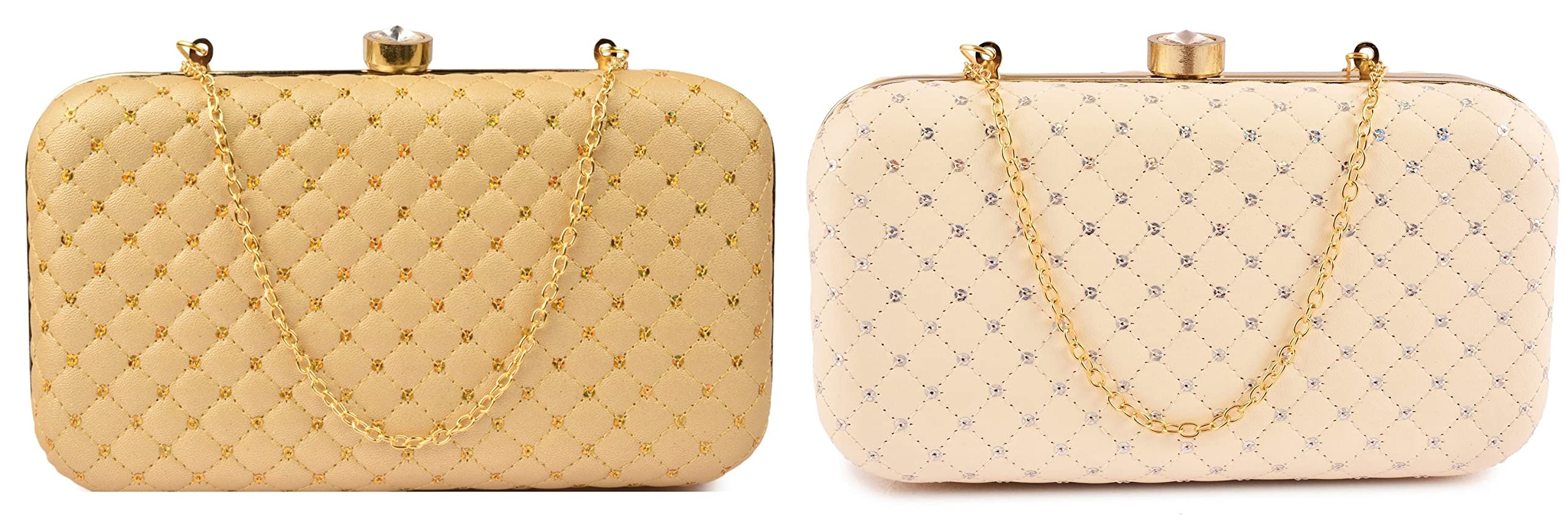 AILTINO Handicraft Beautiful Bling Box Clutch Bag Purse For Bridal, Casual, Party, Wedding (Set of 2 Gold and cream) (B0B3TBTDHK) Amazon Price History, Amazon Price Tracker