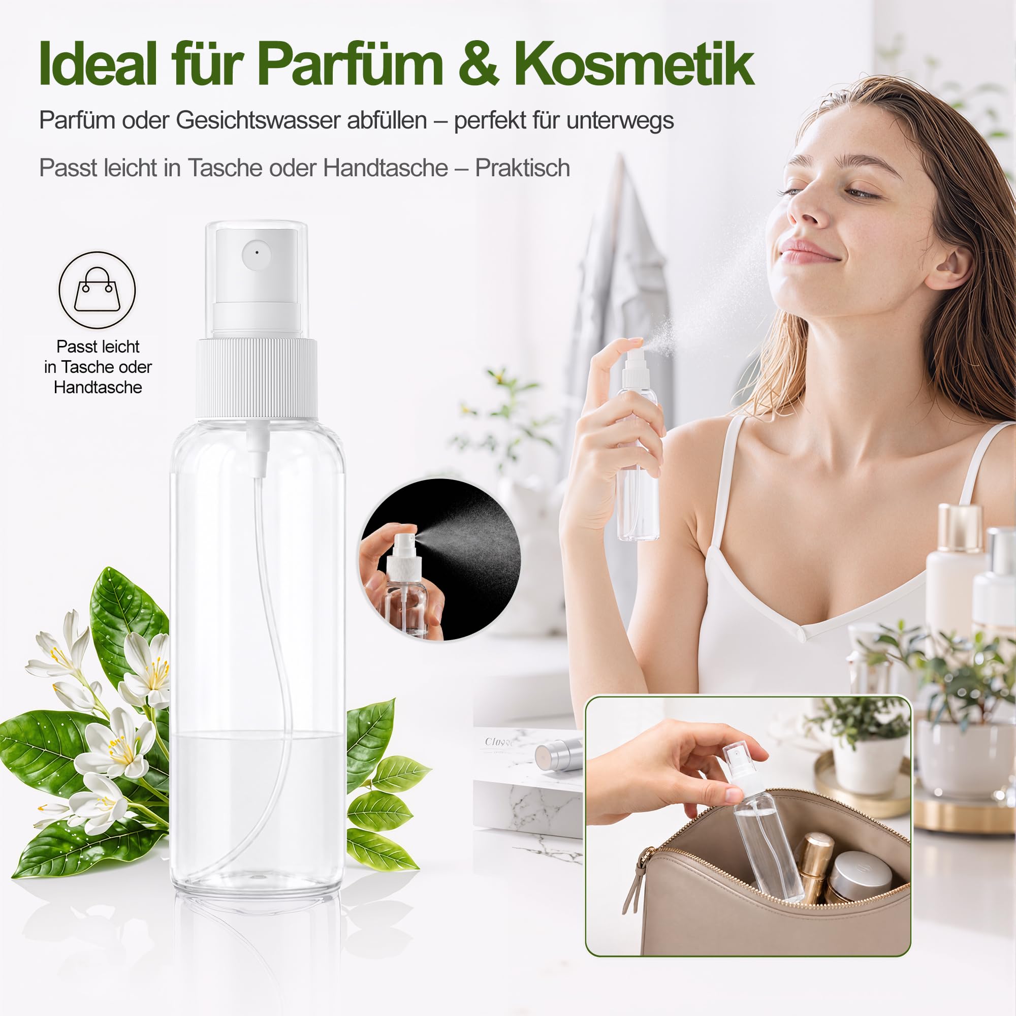 5x 100ml Zerstäuber Sprühflaschen leer, Sprayflasche für Parfüms, Öle und Festiger