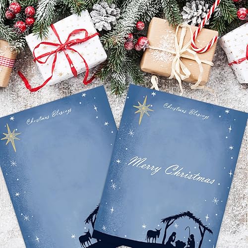 Miniatura 5 de AnyDesign - Paquete de 80 papeles de papelería de Navidad con membrete, papel de letra, papel de escritura azul, papel de felicitación para