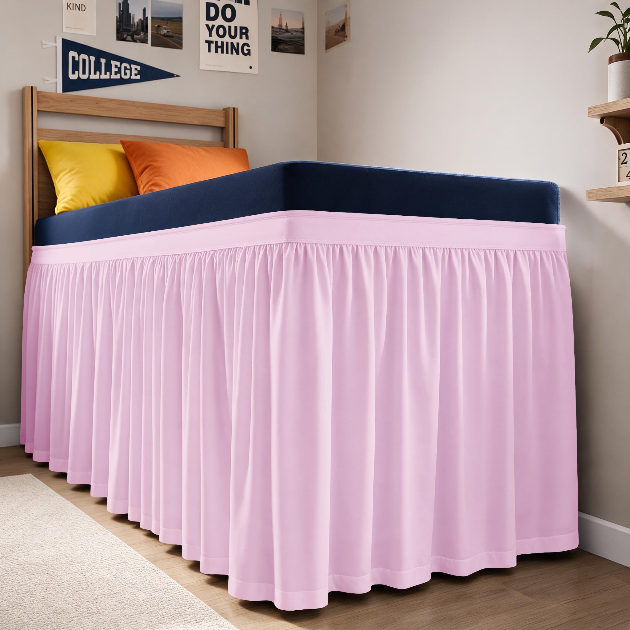 CGK Linens Dorm Room Bed Skirt Full XL - Dorm Essentials - 32" Light Pink