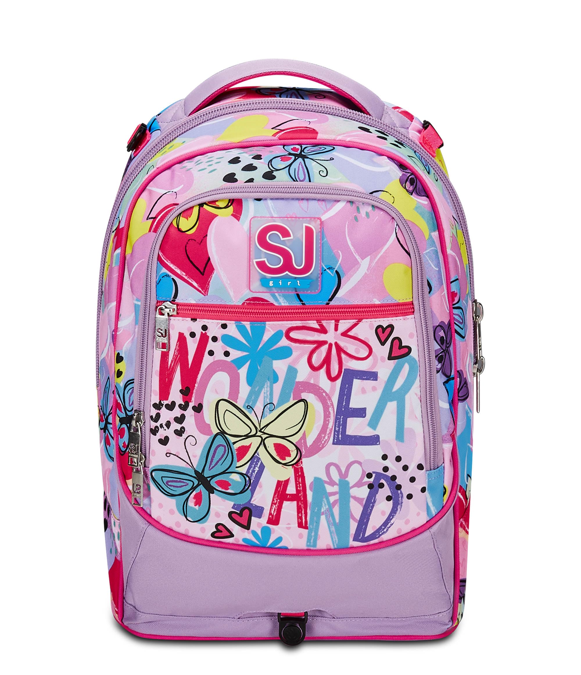 SJ Gang Trolley Scuola Jack 3 Ruote, Rosa, Magicance, 3 in 1, Triplo Uso, Zaino Con Carrello Sganciabile, Tasca Porta Borraccia e Crossover System, Zaino Scuola Elementare, Zaino Bambina