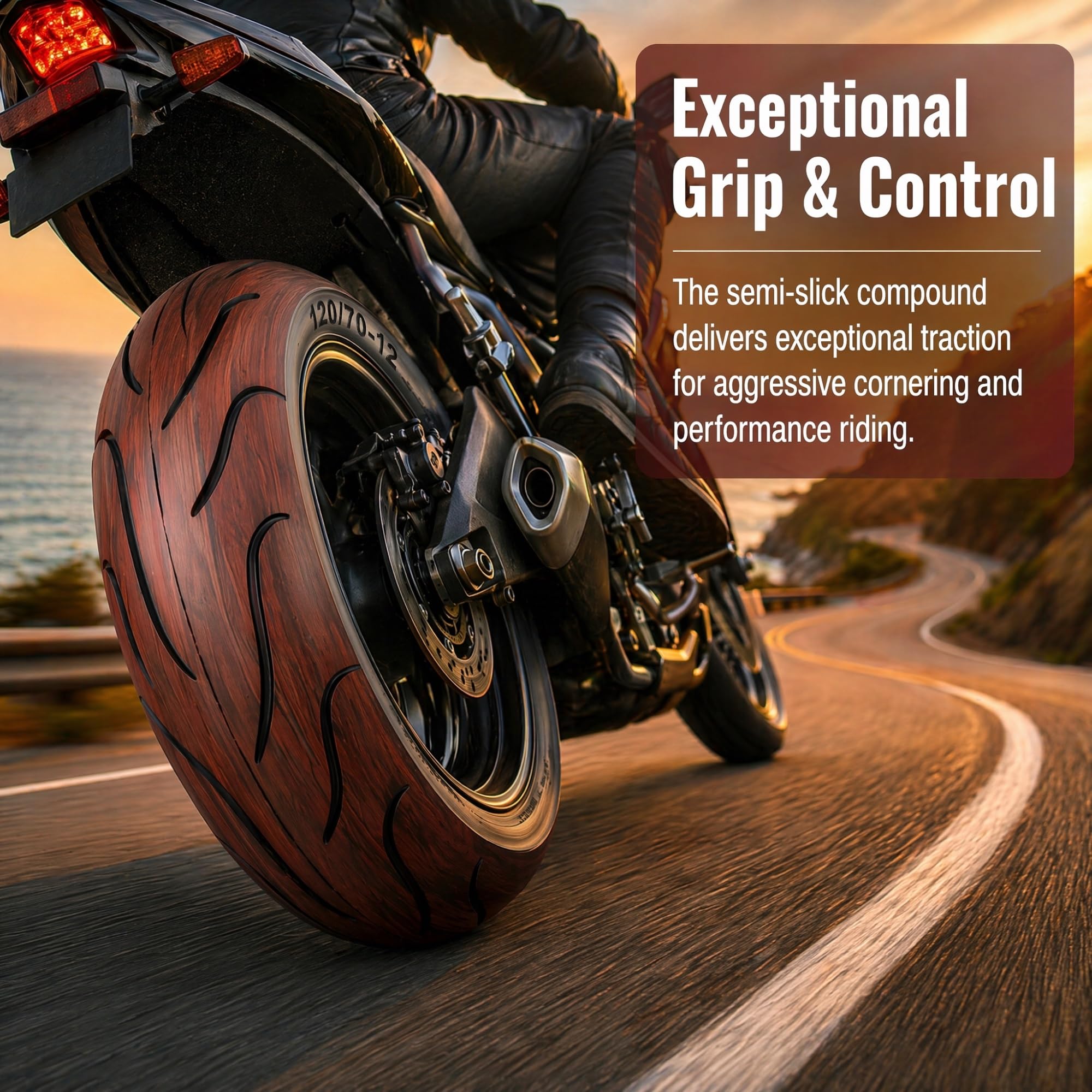 120/70-12 Pneumatico Tubeless, Gomma Moto Rosso Smoke Bomb, Ricambio Ruota Anteriore e Posteriore per Moto Custom, Mostre e Racing Show