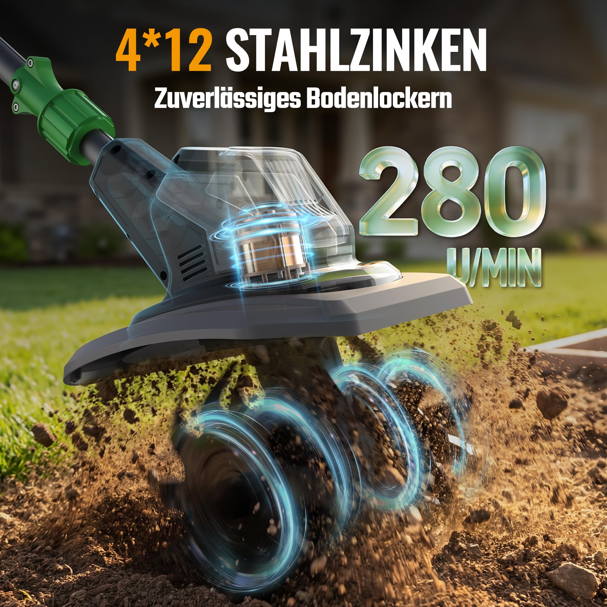 WORKPROX 20V Akku Gartenfräse, Motorhacke mit 4,0Ah Akku, Kabellos & Ölfrei, 20 cm Fräsbreite & 20 cm Arbeitstiefe, 3-Stufig Verstellbarer Griff, Abnehmbare Klinge, Bodenfräse für Garten & Beet