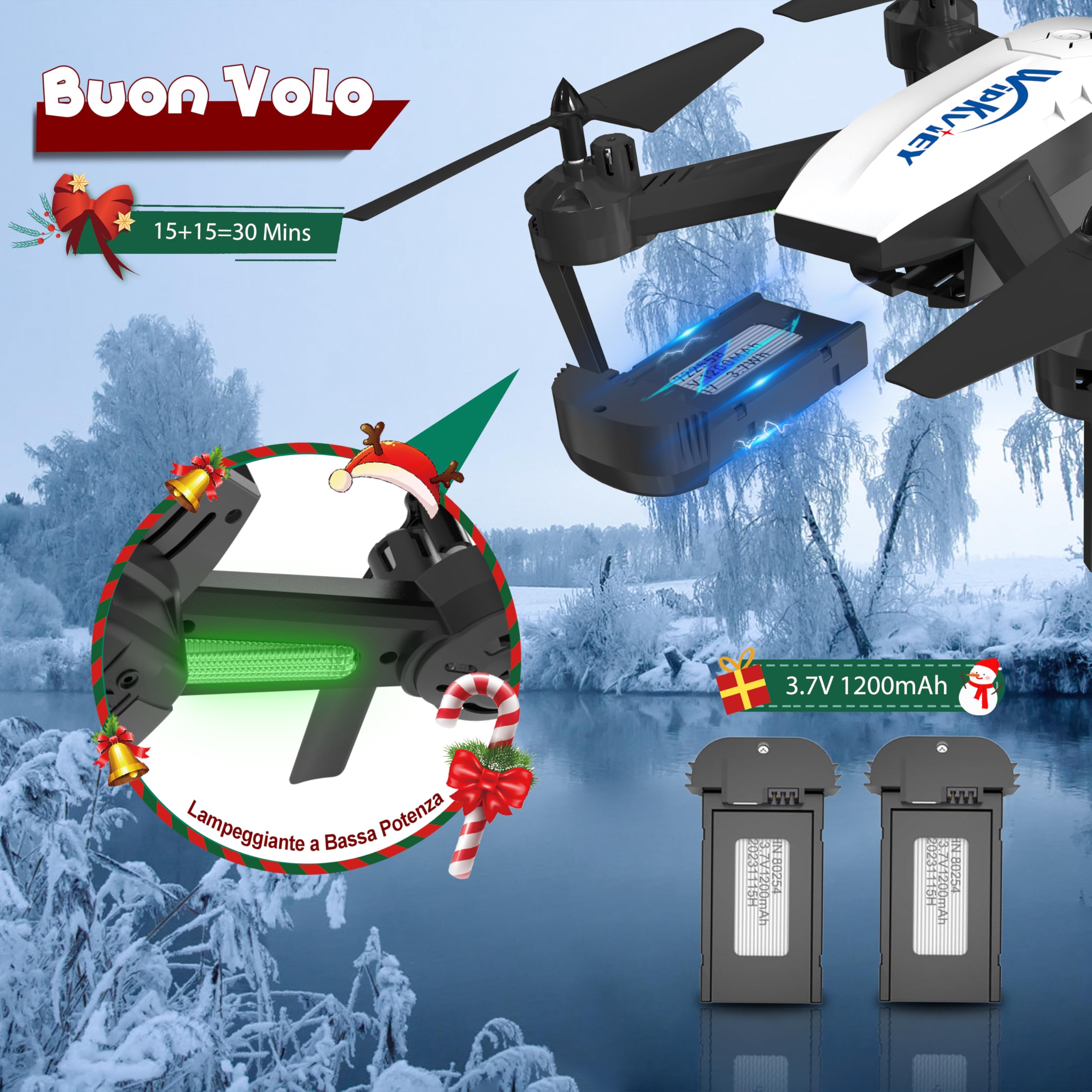 Wipkviey Drone con Telecamera 1080P HD – Droni Pieghevoli Professionali per Bambini e Adulti, con Transmissione Video WiFi in Diretta, Quadricottero RC con 2 Batterie, 3D Flip, Peso Inferiore a 249g