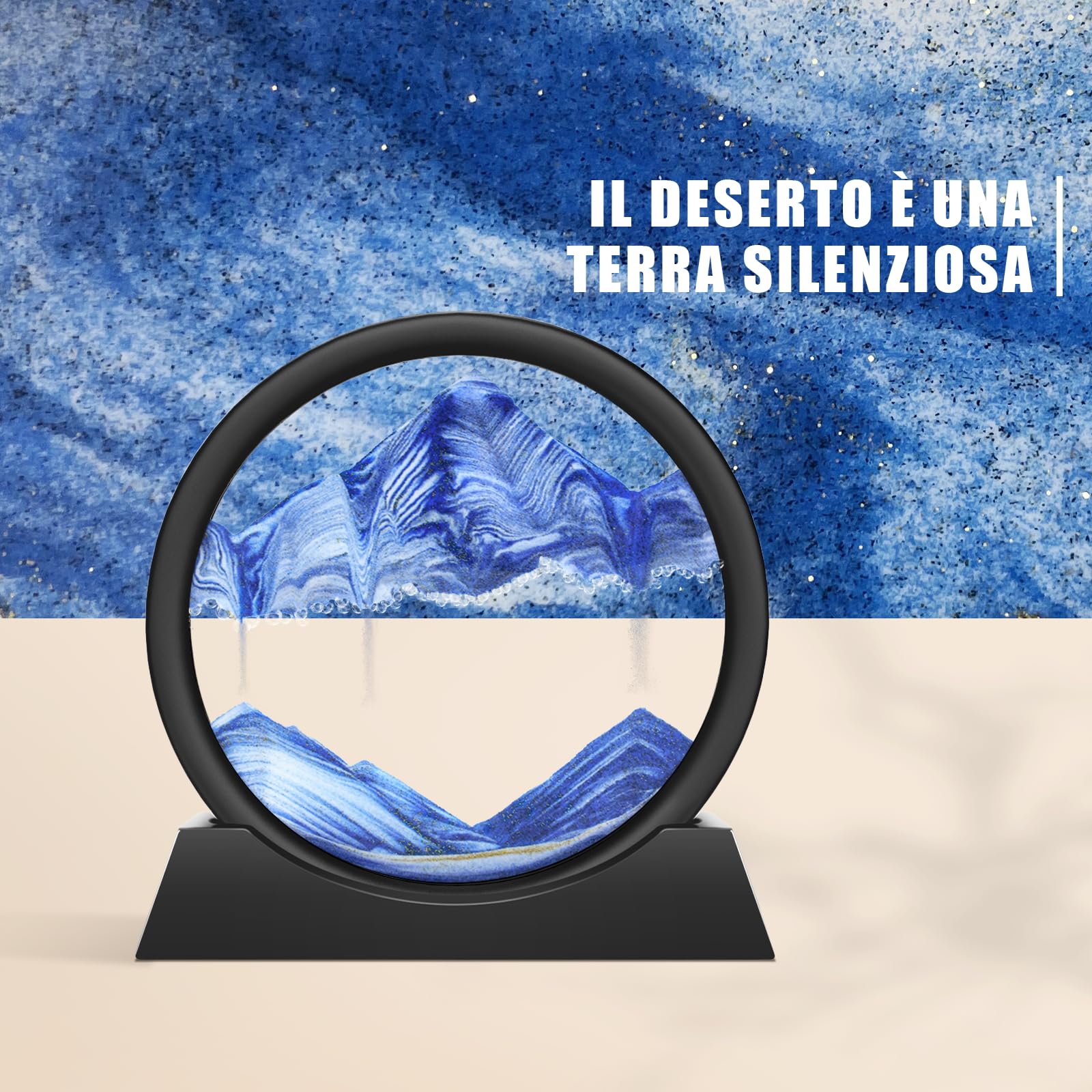 Wai Danie Pittura di Sabbia Che Scorre Quadro Sabbia Movimento sabbia dinamica 3d Hourglass Deep sea Sandscape Display Decorazioni per la Casa e l'ufficio Giocattoli da Scrivania per Adulti (blu, 7")