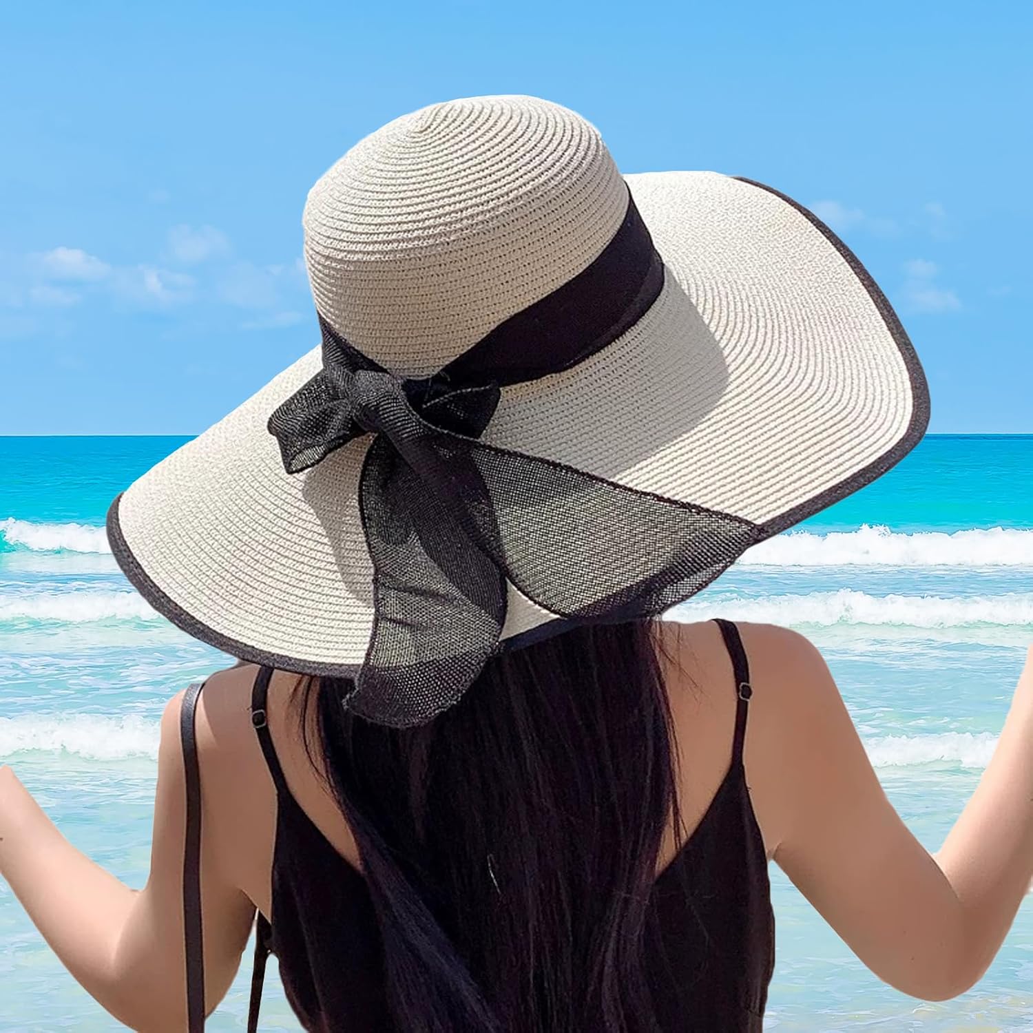 Womens Wide Brim Straw Hat,Women Beach Sun Hats for Women UPF 80+ UV Protection,Summer Womens Travel Foldable Sun Hat - Image 6