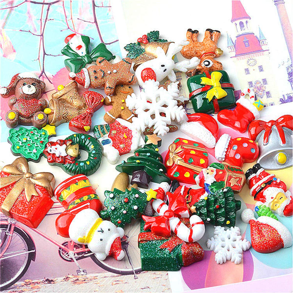 14 stuks kerstdecoratiefiguren, hars, miniatuur, tuindecoratie, Kerstmis, mini-ornamenten, set voor fee tuin, bonsai, poppenhuis, tafeldecoratie, doe-het-zelf accessoires, sneeuwpop, kerstman, boom om
