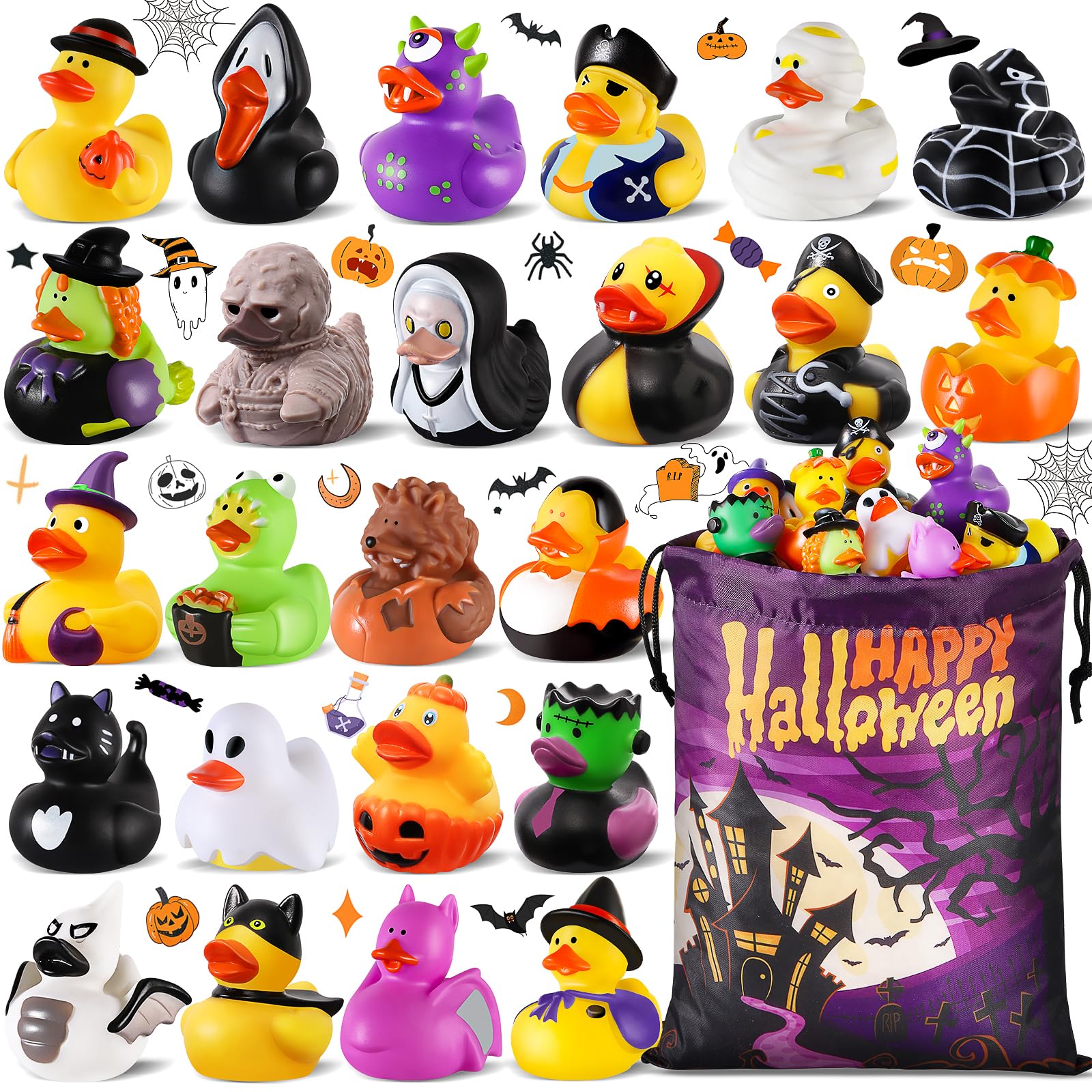 48 PCS Halloween Rubber Ducks with Bag, Halloween Ducks for Jeep Ducking