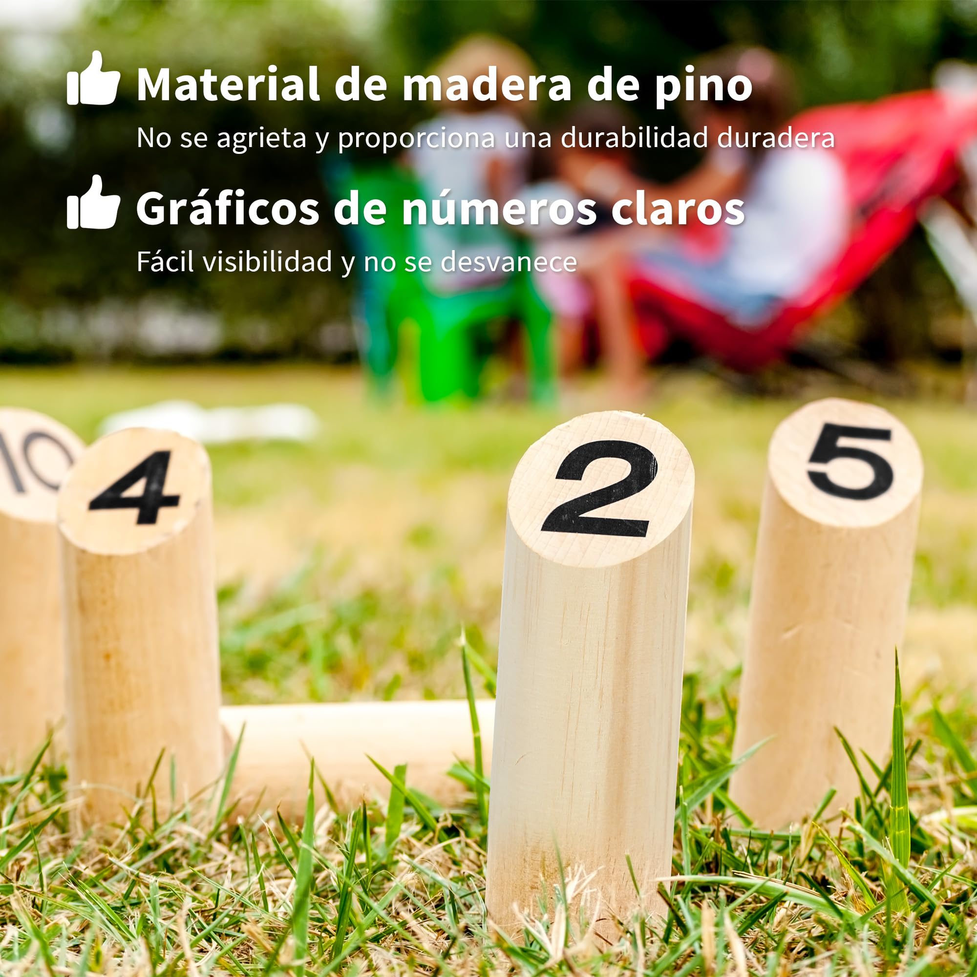 SPORTNOW Juego de Bolos Finlandeses de Madera con 12 Bolos 1 Palo y Caja de Transporte para