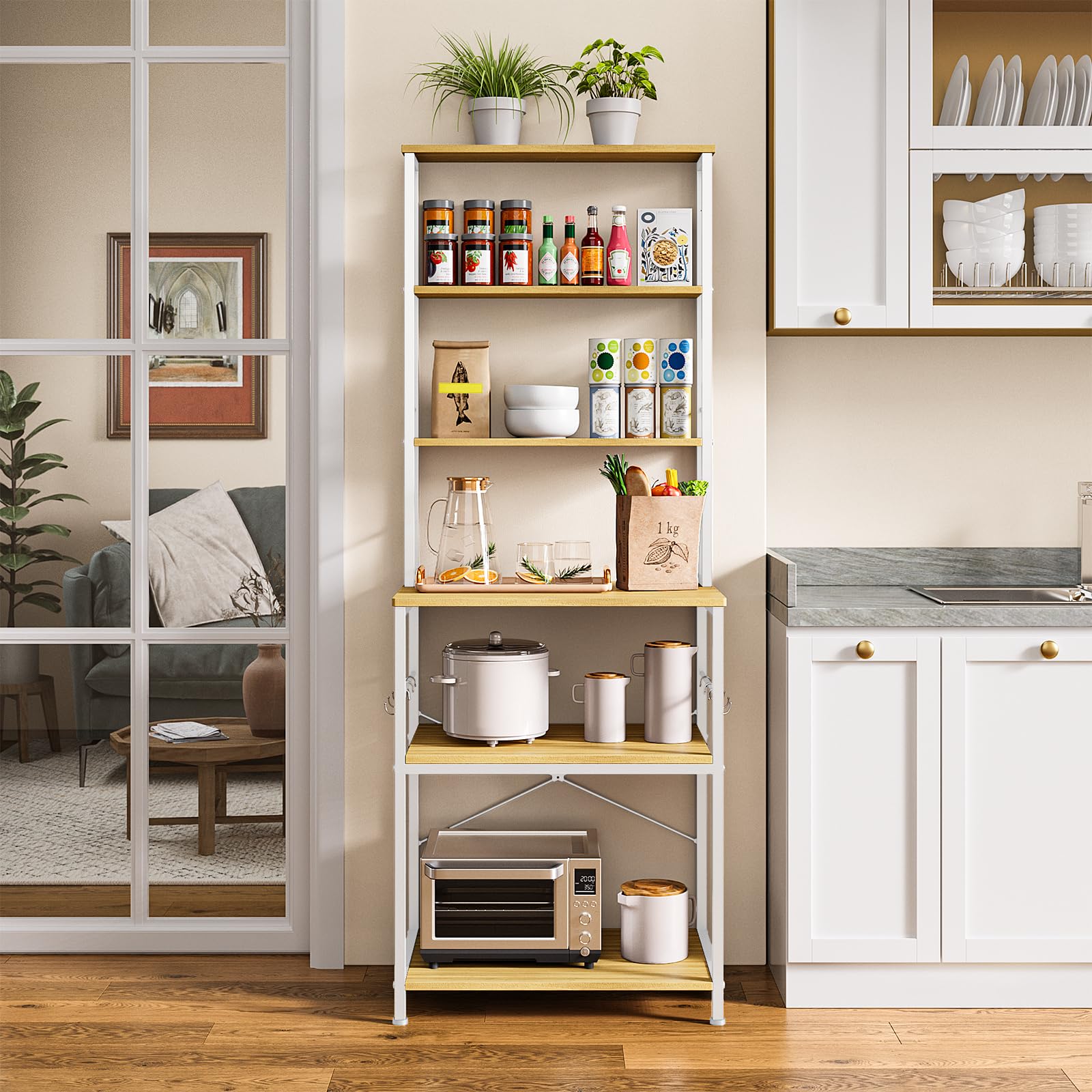 Xbro Scaffale da Cucina a 6 Ripiani, Struttura in Metallo con Ganci, Altezza Regolabile, Supporto per Microonde, Forno, Macchina da Caffè, 40 x 60 x 167 cm