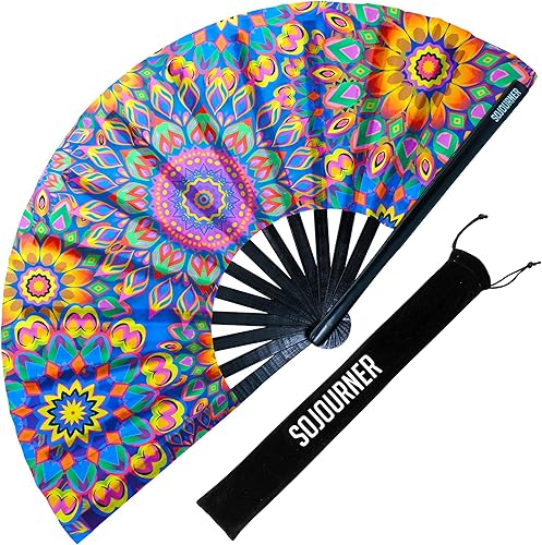 Miniatura 21 de SoJourner Bags Rave Fan – Abanico plegable grande – Abanico de mano Clack para raves, Halloween, Burlesque, atuendos arcoíris para mujeres y