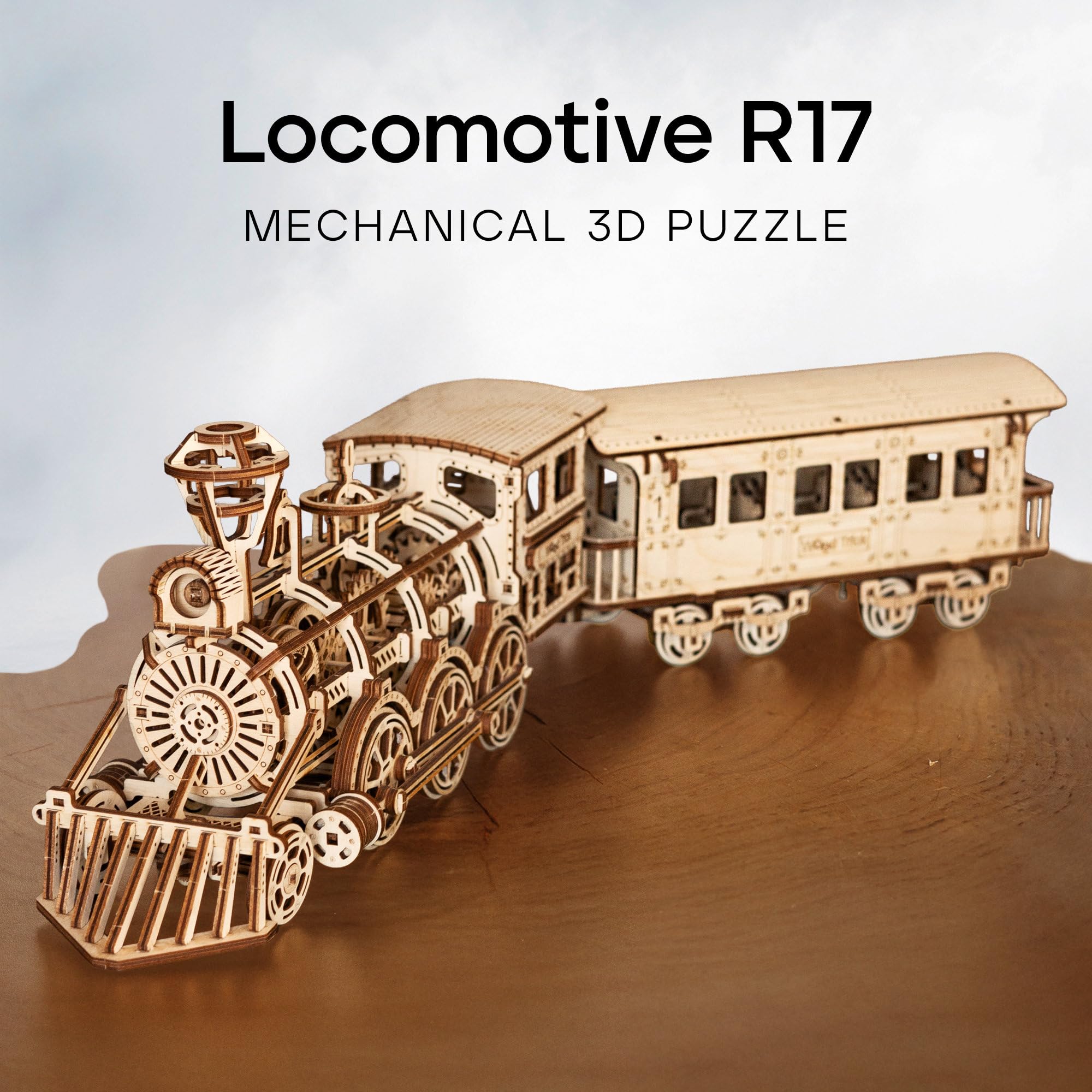 Wood Trick Wooden Toy Train Set z koleją - 34x7″ - Lokomotywa Pociąg Zabawka Mechaniczny Zestaw - 3D Drewniana Puzzle, Teaser Mózg dla dorosłych i dzieci, Najlepsza zabawka DIY