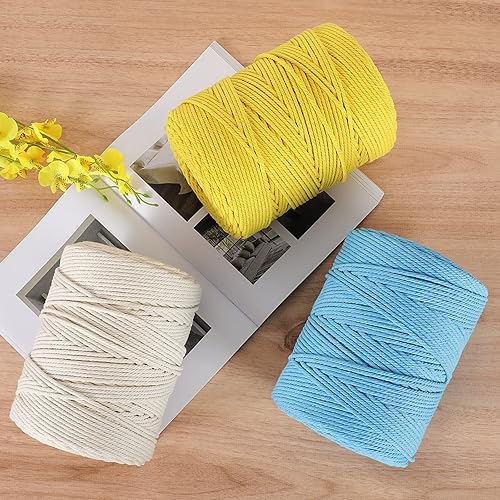 Miniatura 7 de Cordón de macramé de 0.157 in x 328 yardas  Cuerda de macramé 100% algodón natural  Cuerda de algodón trenzado de 4 hebras para manualidades, tejer,