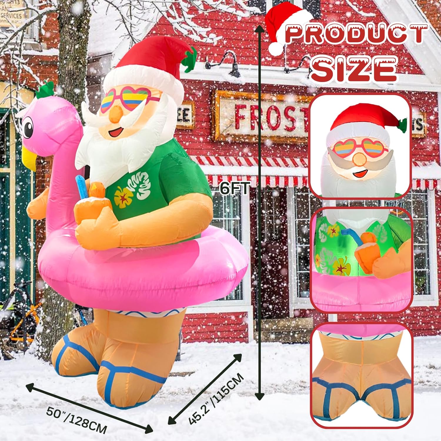 Christmas Inflatables Outdoor Decorations 6FT Hawaii Santa Claus Cute Blow up Xmas Decoration with Led Lighted Inflatable Yard Décor for Indoor Outside Holiday Party Garden Lawn - Image 2