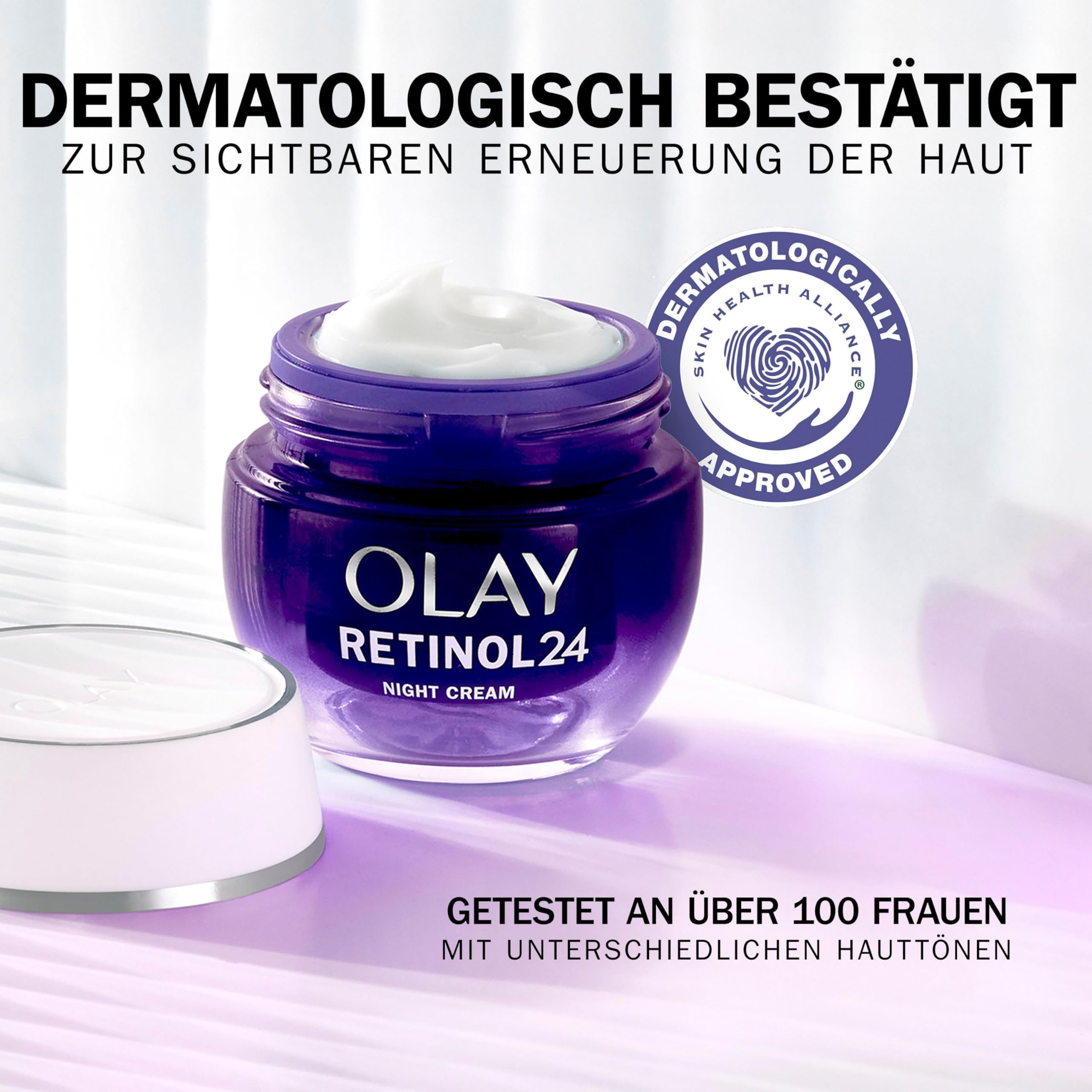 Olay Retinol 24 Nachtcreme Feuchtigkeitscreme fürs Gesicht, Hautpflege mit Antioxidativem Vitamin E, Übernacht Anti-Aging Pflege: glättet, erneuert und spendet Feuchtigkeit, 50ml
